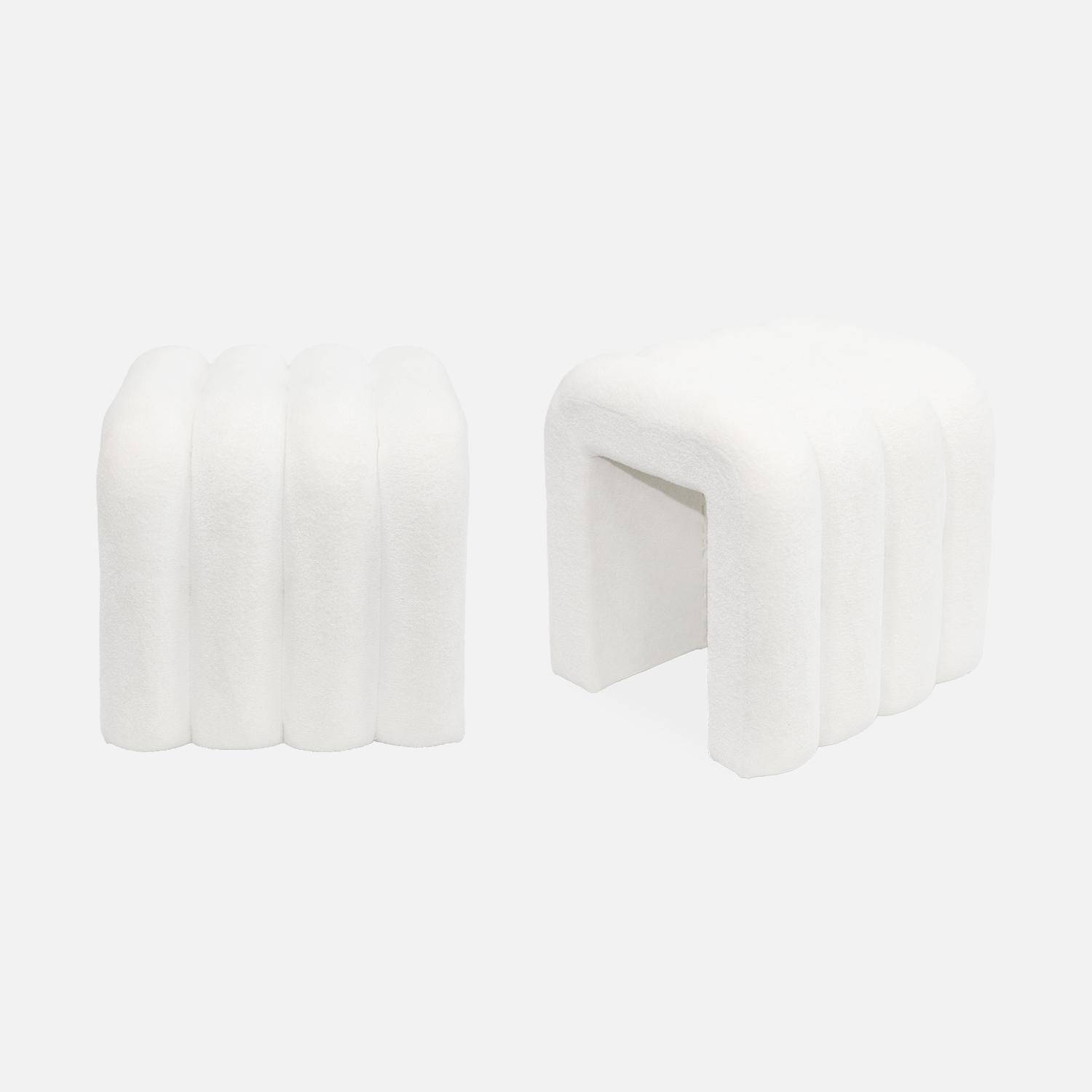 Set de 2 poufs contemporains en tissu blanc Photo1