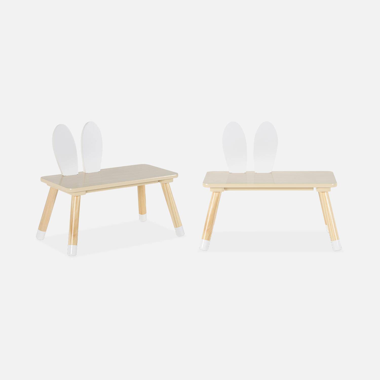 Table enfant + 2 chaises, pieds en pin, couleur blanc et bois  Photo6