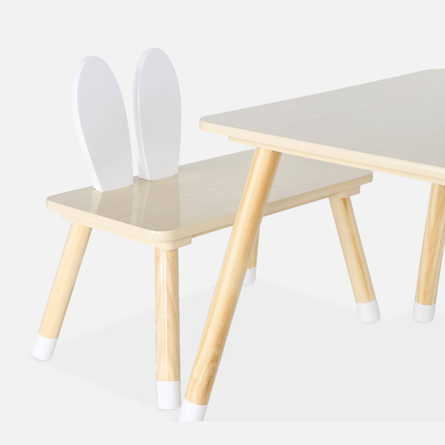 Table enfant + 2 chaises, pieds en pin, couleur blanc et bois  Photo7