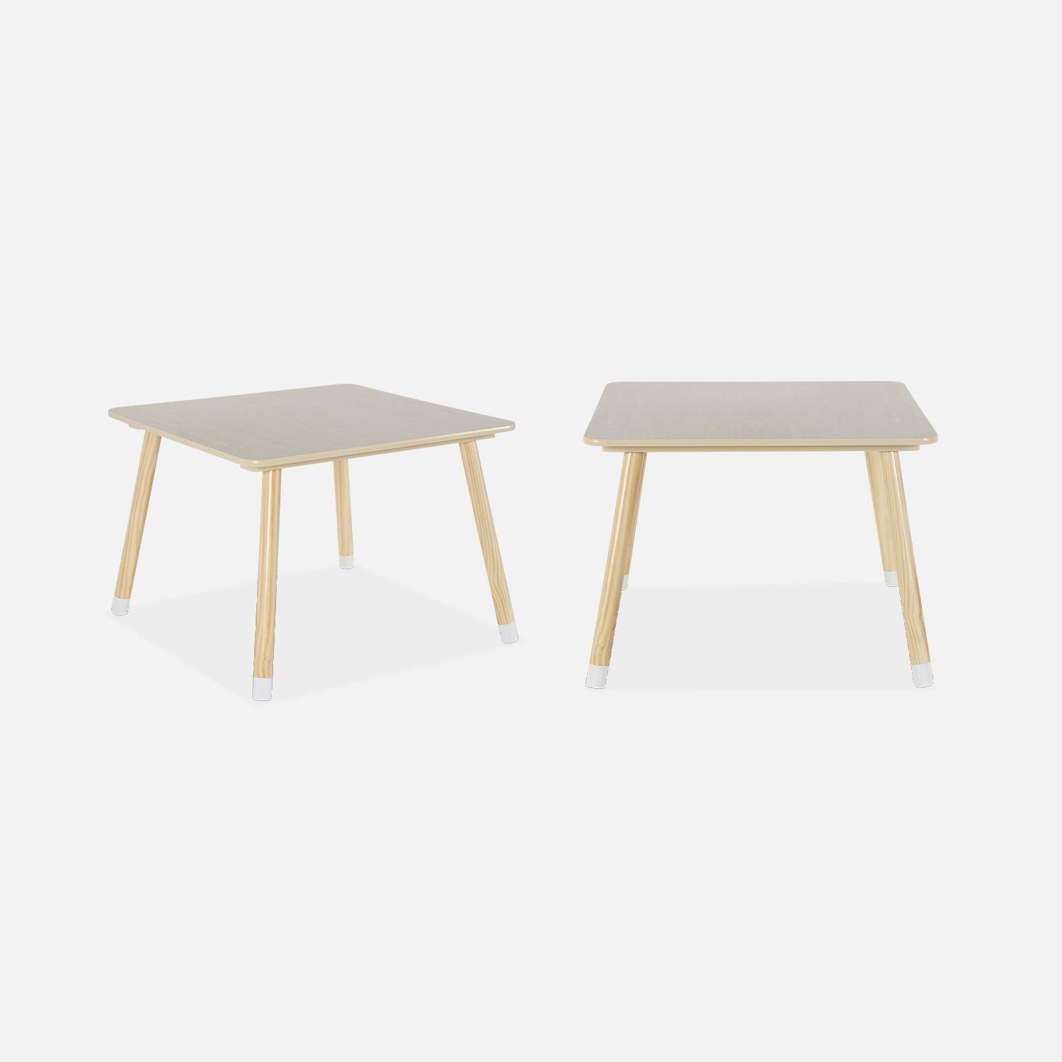 Table enfant + 2 chaises, pieds en pin, couleur blanc et bois  Photo5