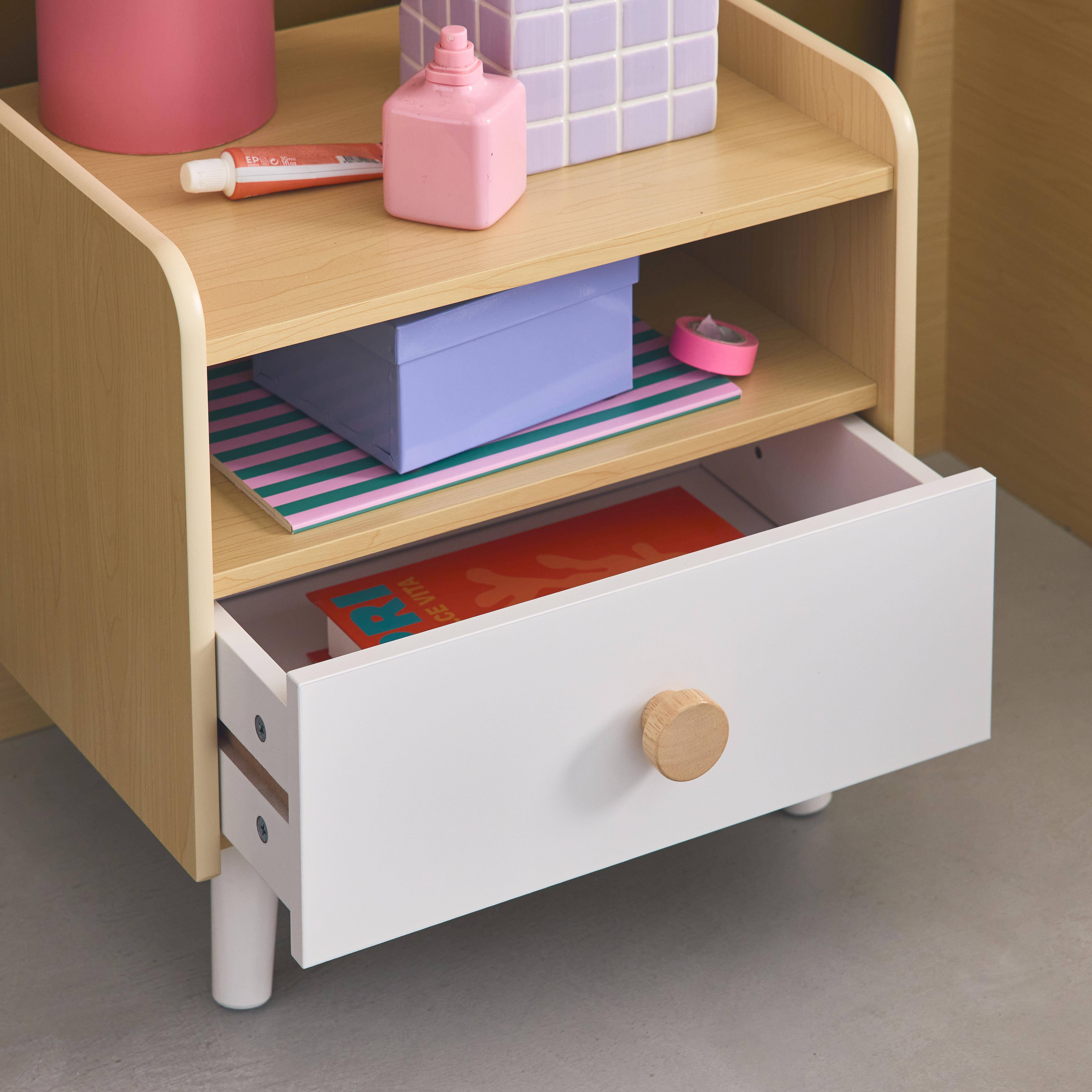 Wood-effect children's bedside table, white