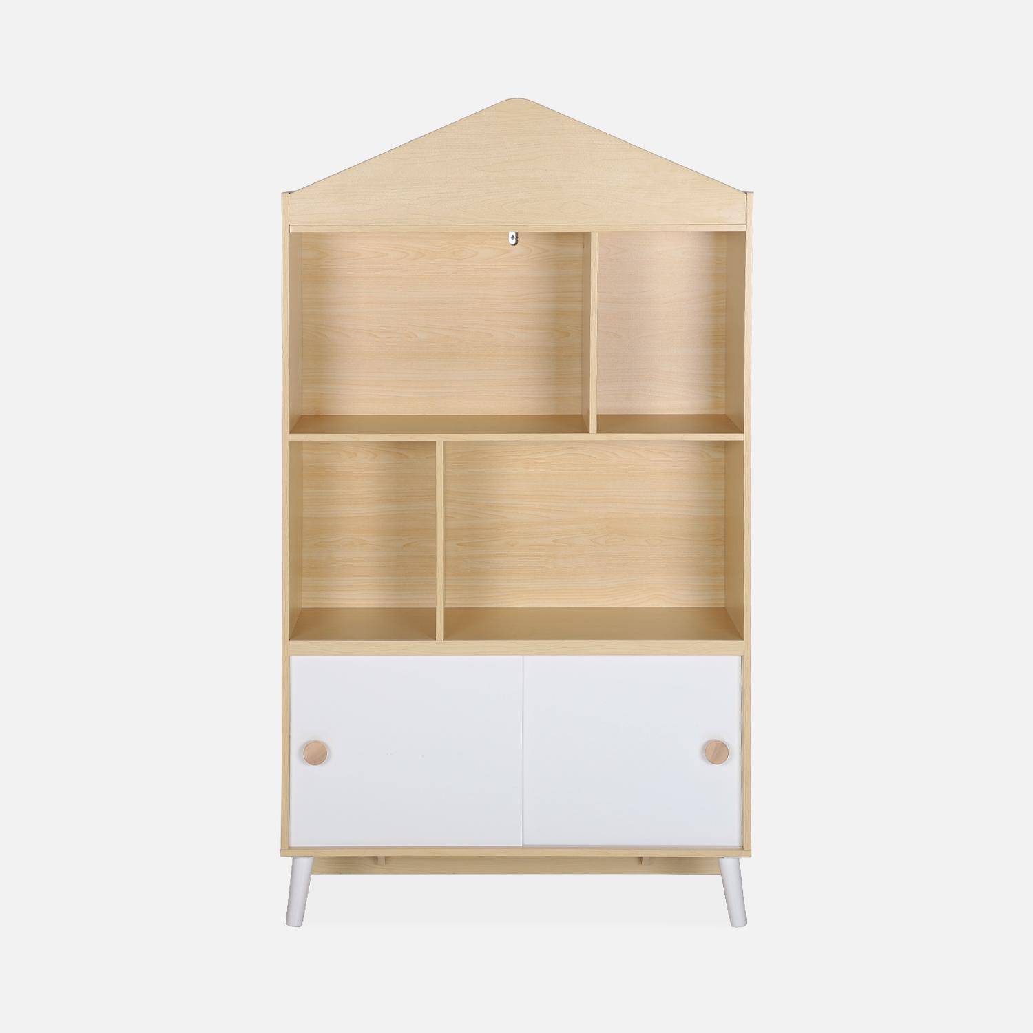 2-door children's bookcase, shelves, Edgar, White and Natural, 80x30x140 cm,sweeek,Photo4