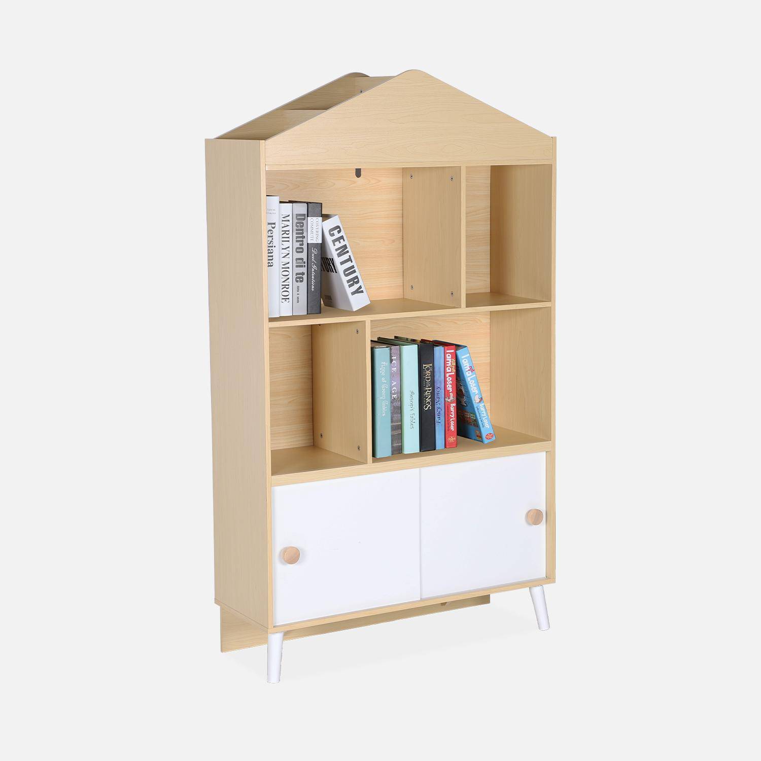 2-door children's bookcase, shelves, Edgar, White and Natural, 80x30x140 cm,sweeek,Photo3