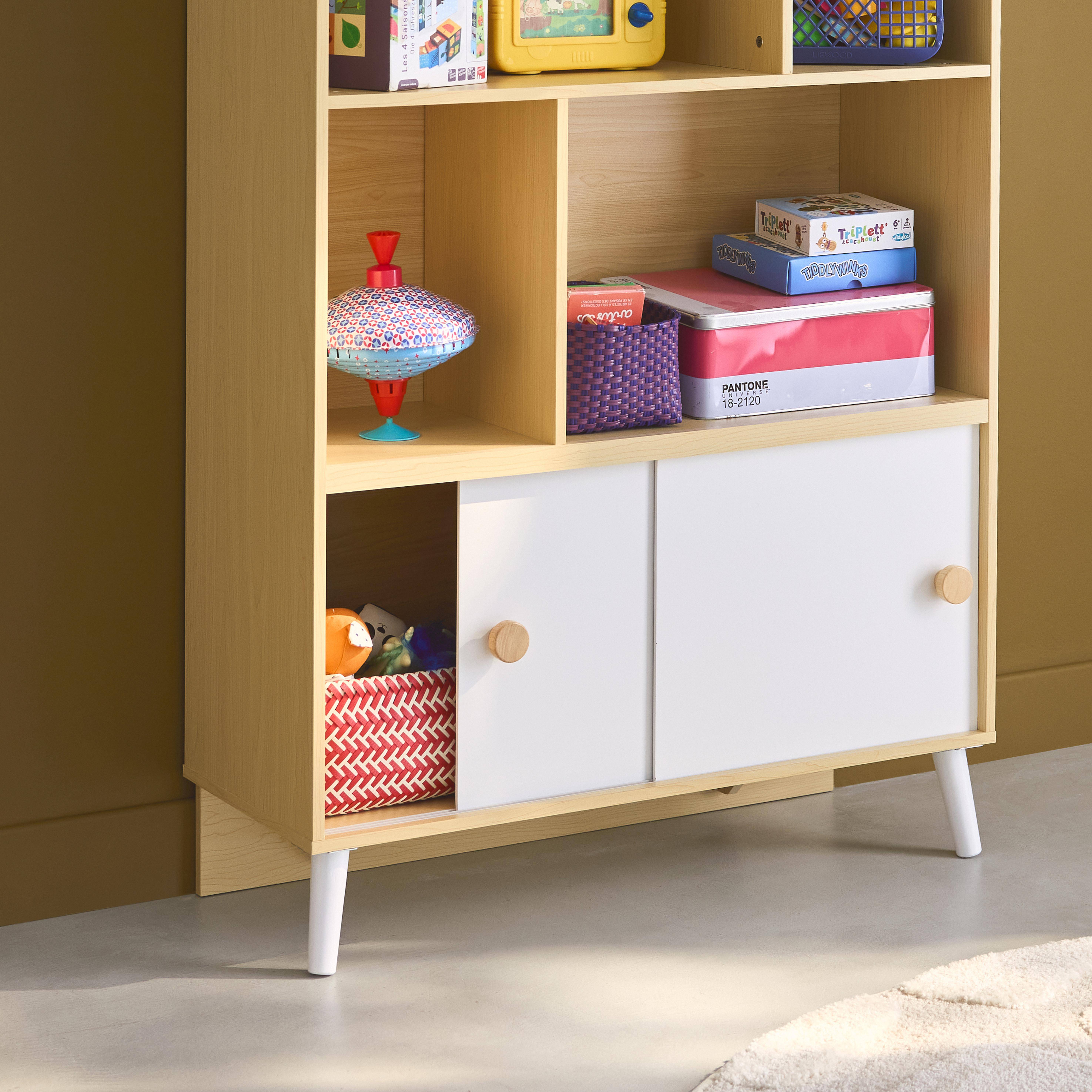 2-door children's bookcase, shelves, Edgar, White and Natural, 80x30x140 cm Photo2