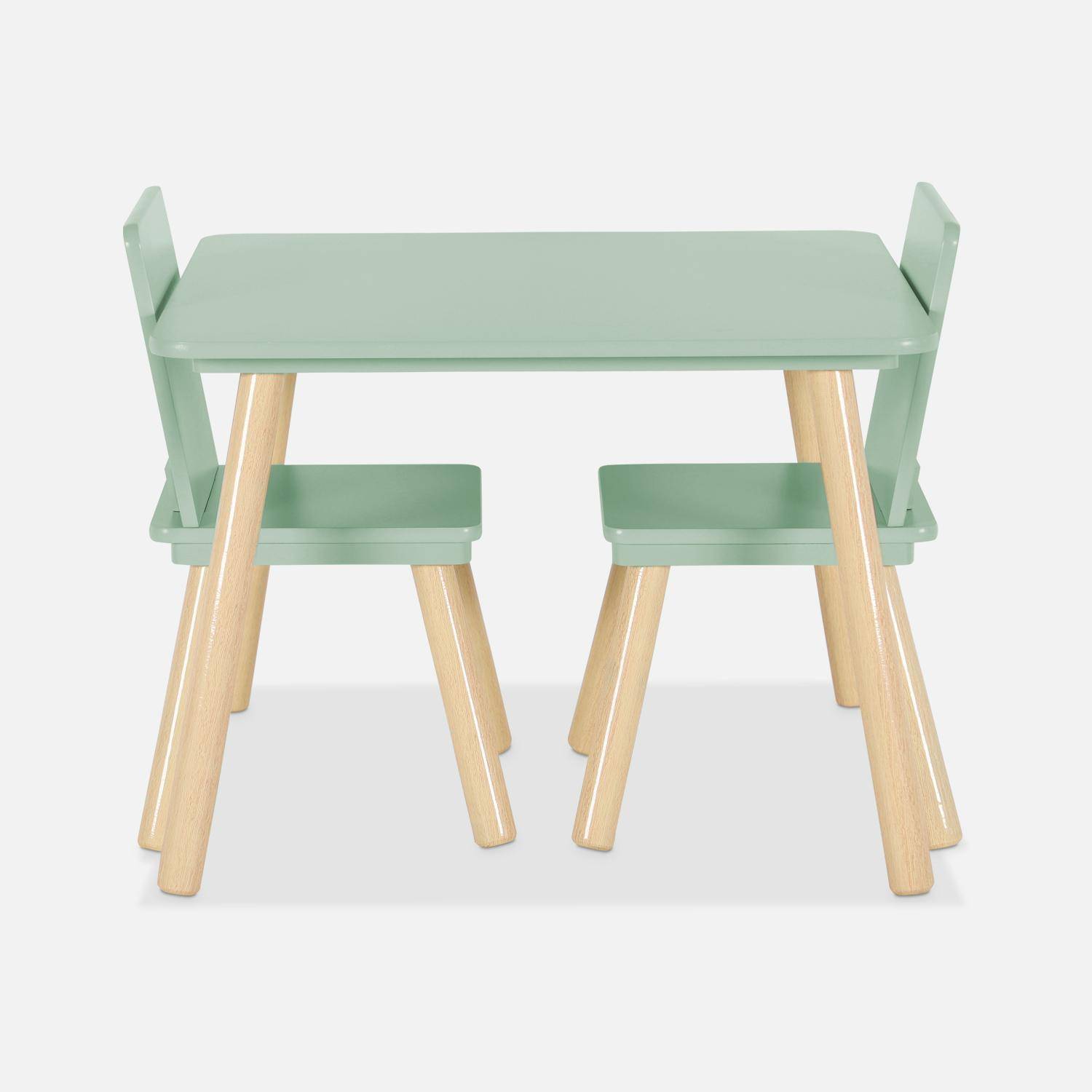 Table carrée enfant avec 2 chaises, pieds en pin, vert,sweeek,Photo4