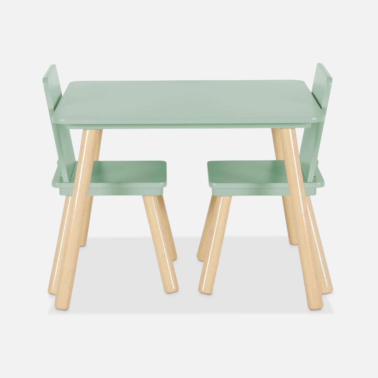 Table carrée enfant avec 2 chaises, pieds en pin, vert,sweeek,Photo6