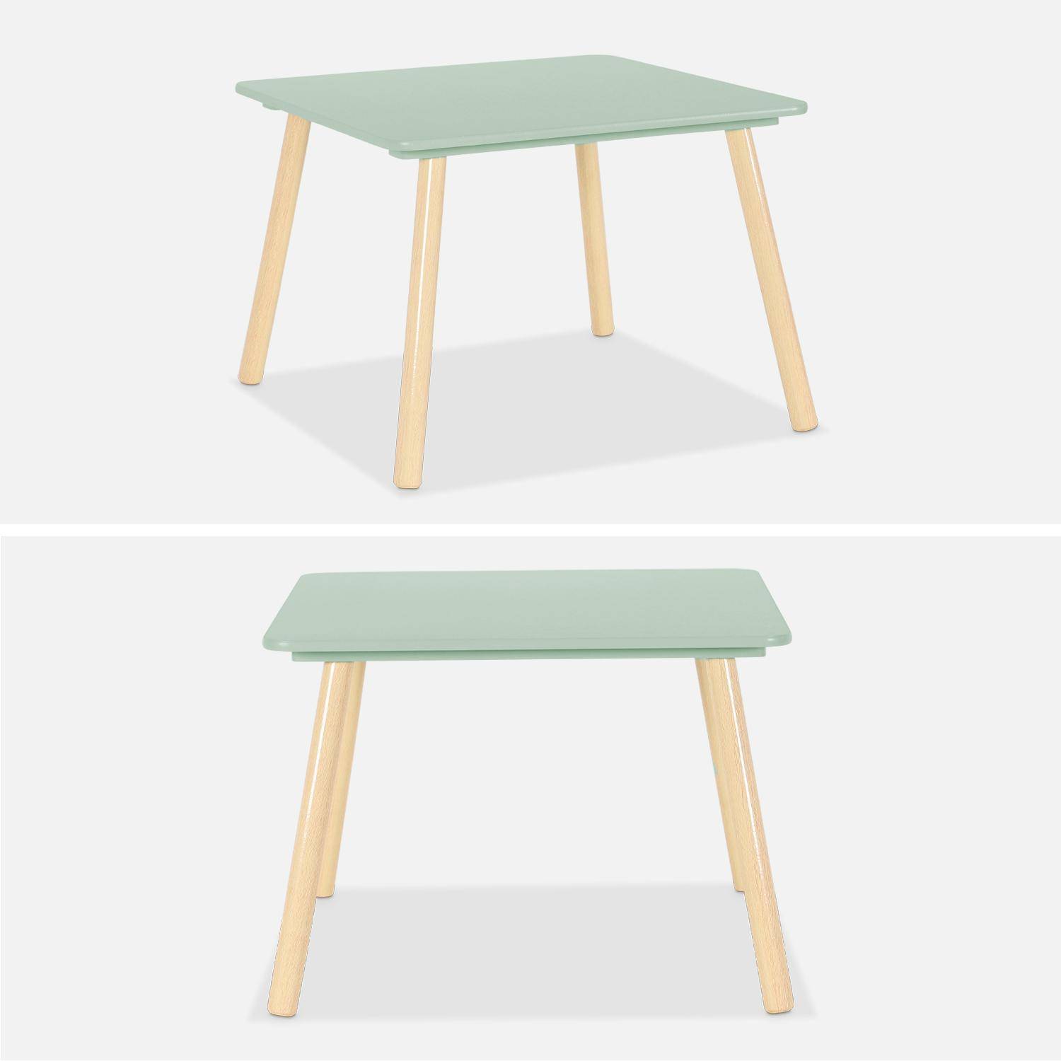 Table carrée enfant avec 2 chaises, pieds en pin, vert,sweeek,Photo7