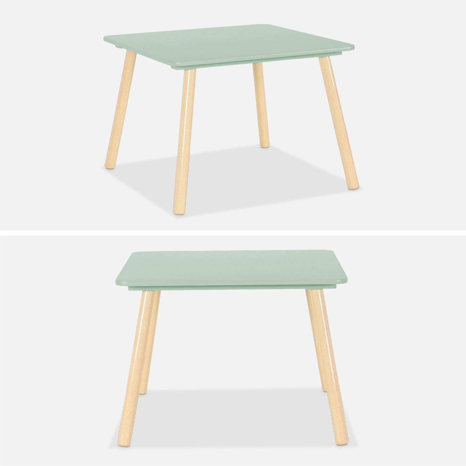 Table carrée enfant avec 2 chaises, pieds en pin, vert,sweeek,Photo5