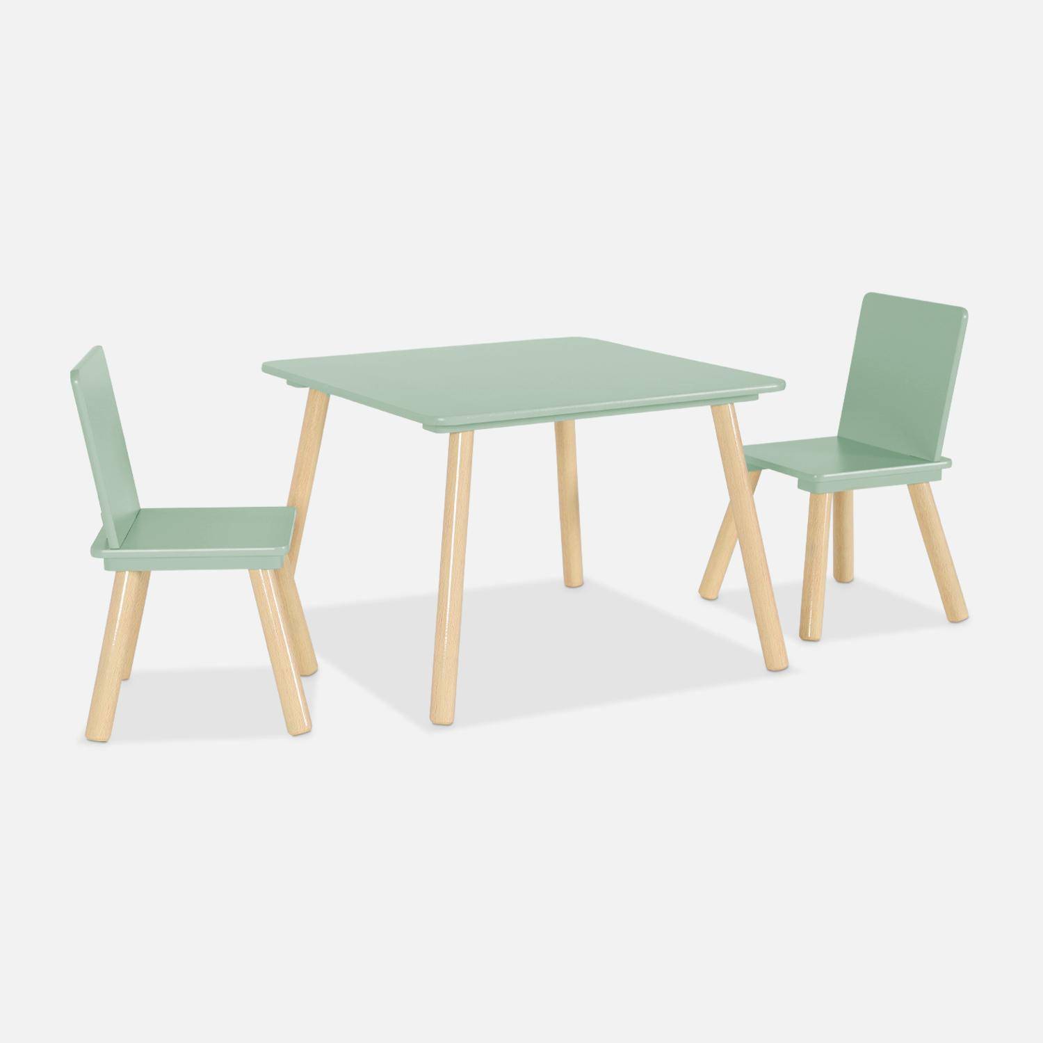 Table carrée enfant avec 2 chaises, pieds en pin, vert,sweeek,Photo3