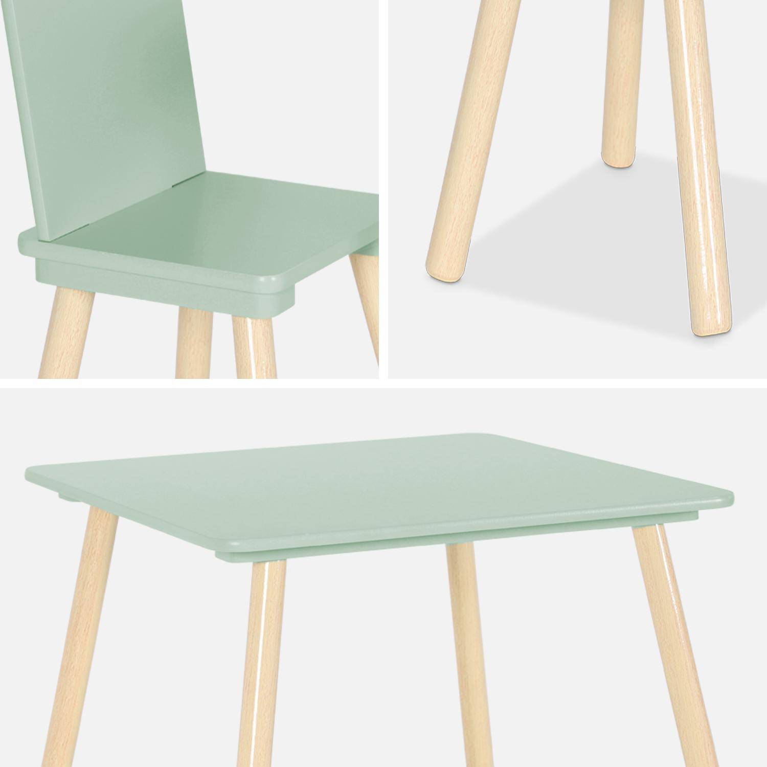 Table carrée enfant avec 2 chaises, pieds en pin, vert,sweeek,Photo6