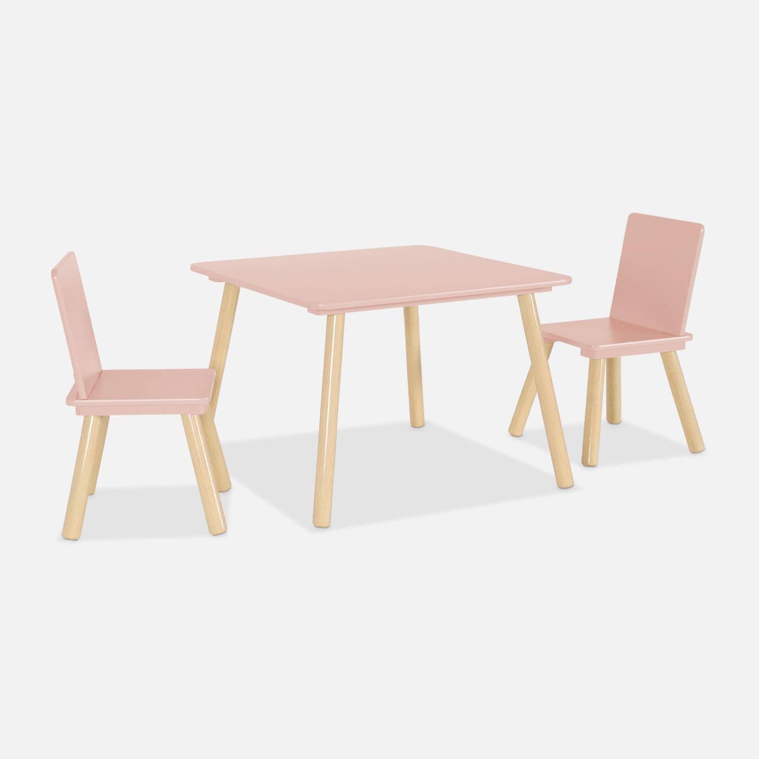 Square children's table with 2 chairs, Jude, Pink, 60x60x43 cm Photo3