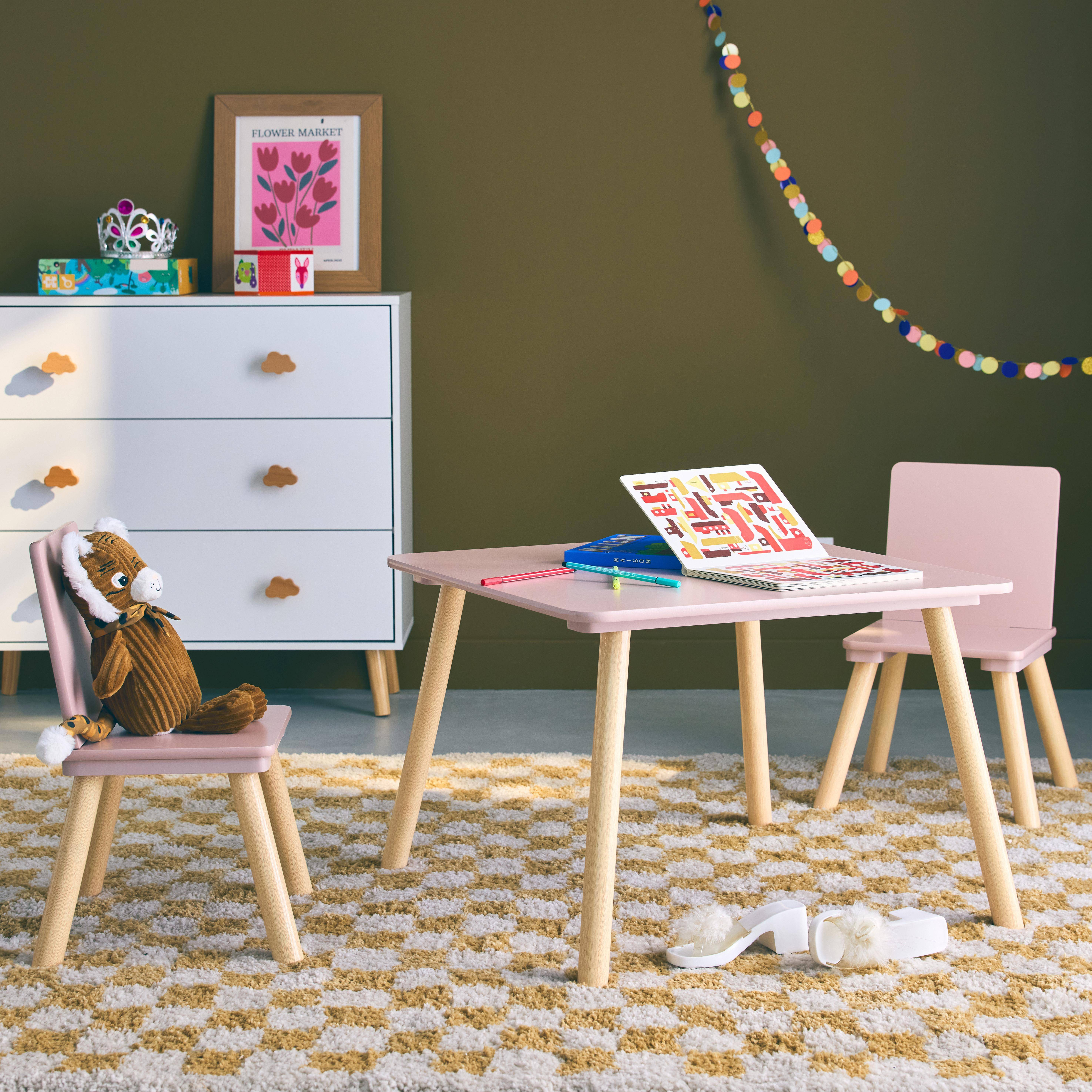 Square children's table with 2 chairs, Jude, Pink, 60x60x43 cm Photo1