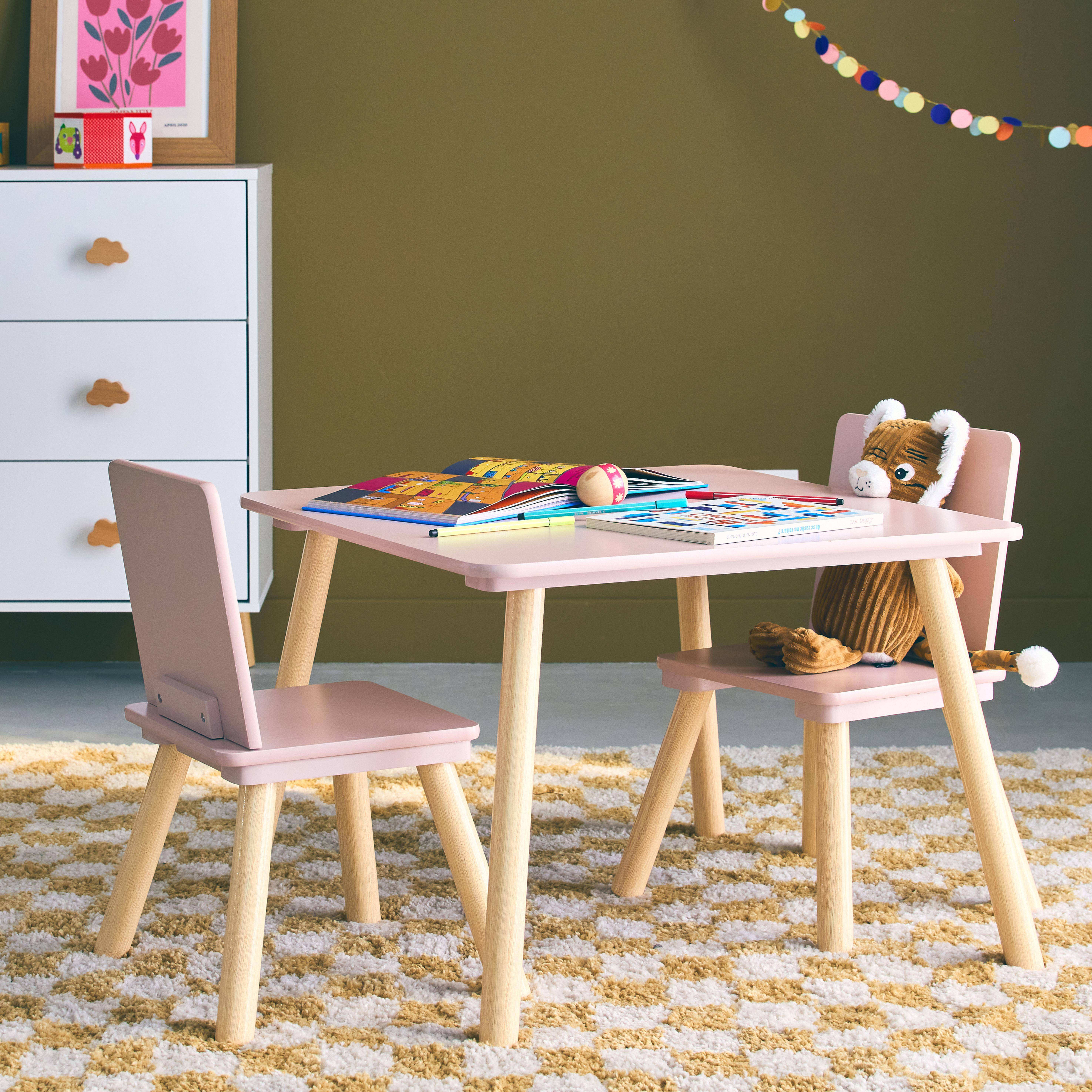 Square children's table with 2 chairs, Jude, Pink, 60x60x43 cm,sweeek,Photo2