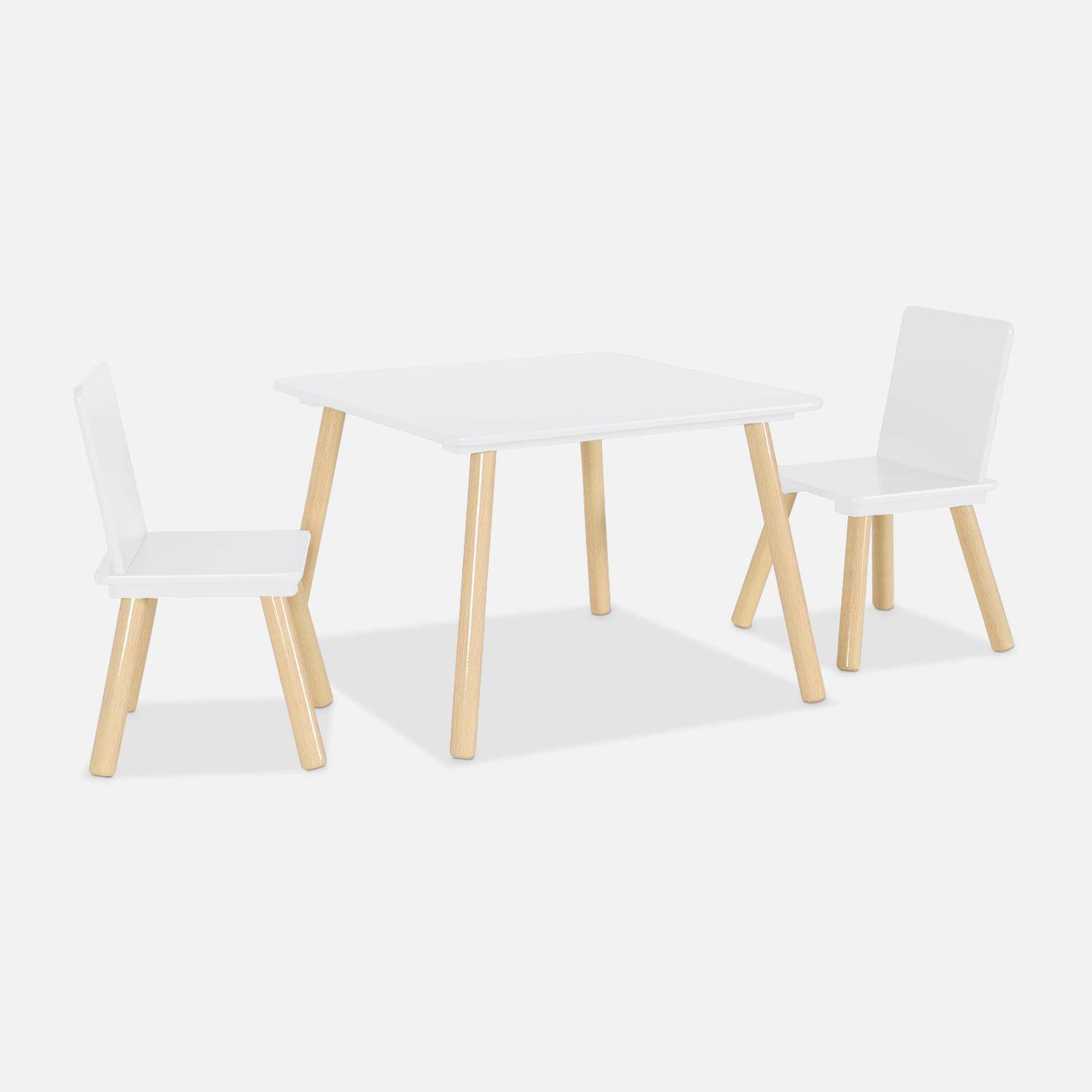 Mesa infantil cuadrada con 2 sillas, Jude, Blanco, 60x60x43 cm,sweeek,Photo3