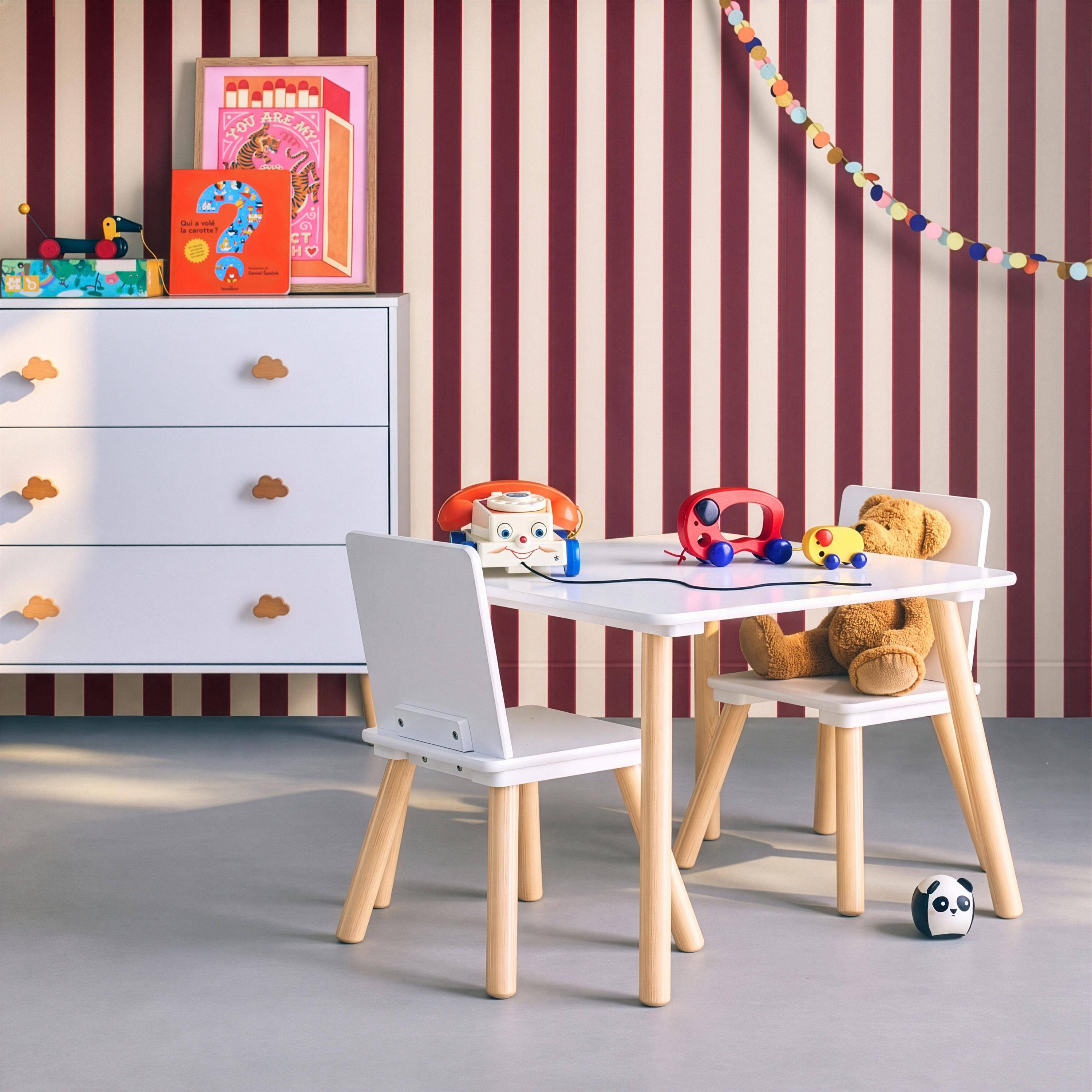 Children's square table with 2 chairs pine legs White 60x60x43 cm - Judith Photo2