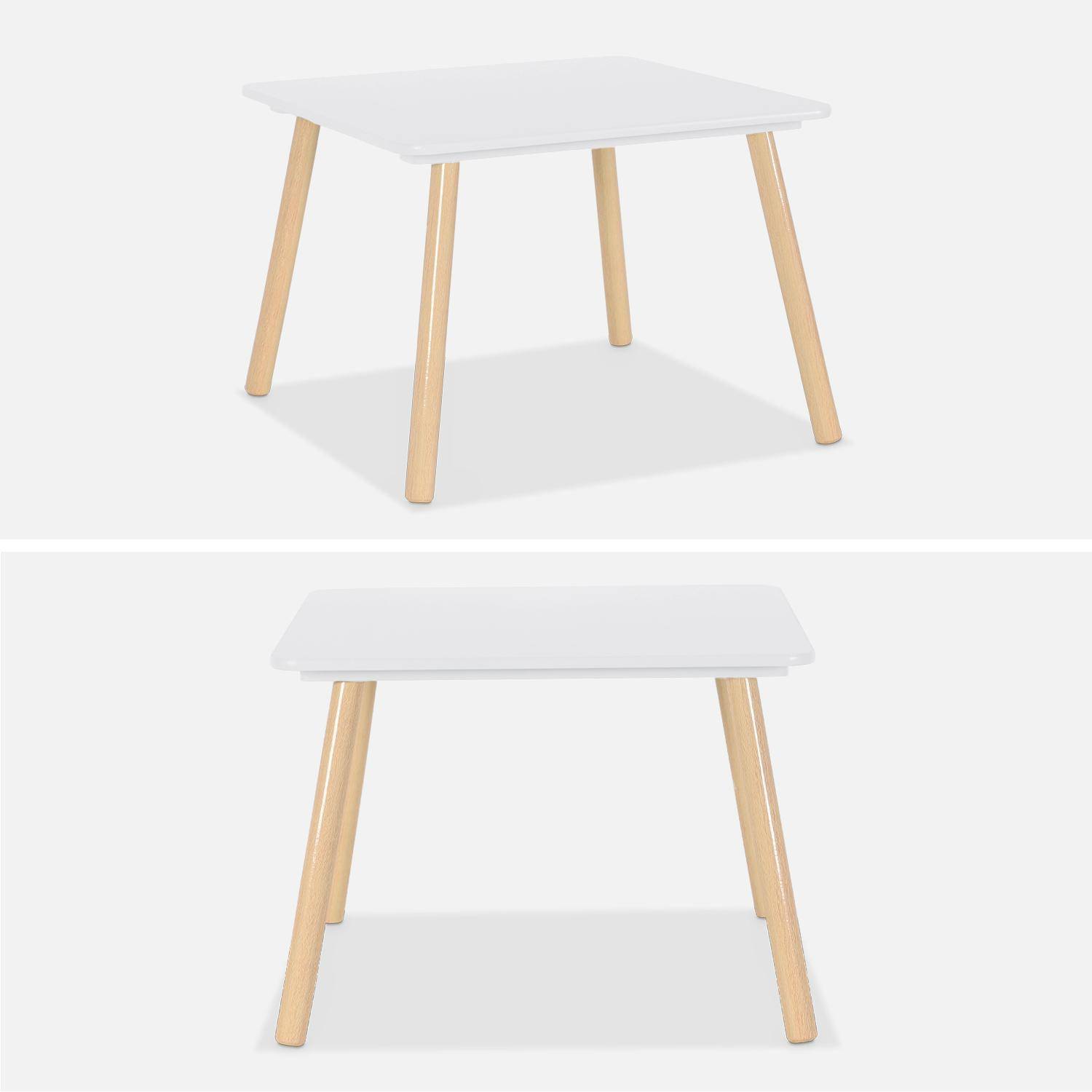 Mesa infantil cuadrada con 2 sillas, Jude, Blanco, 60x60x43 cm,sweeek,Photo7