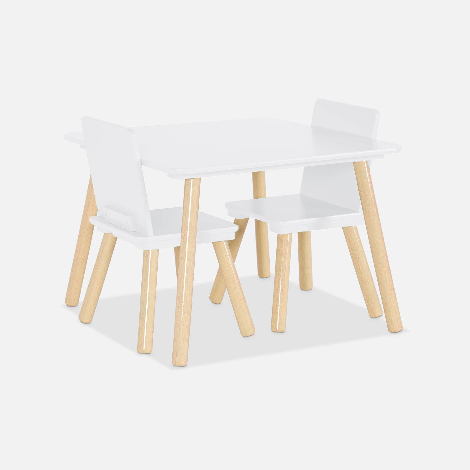 Mesa infantil cuadrada con 2 sillas, Jude, Blanco, 60x60x43 cm Photo4