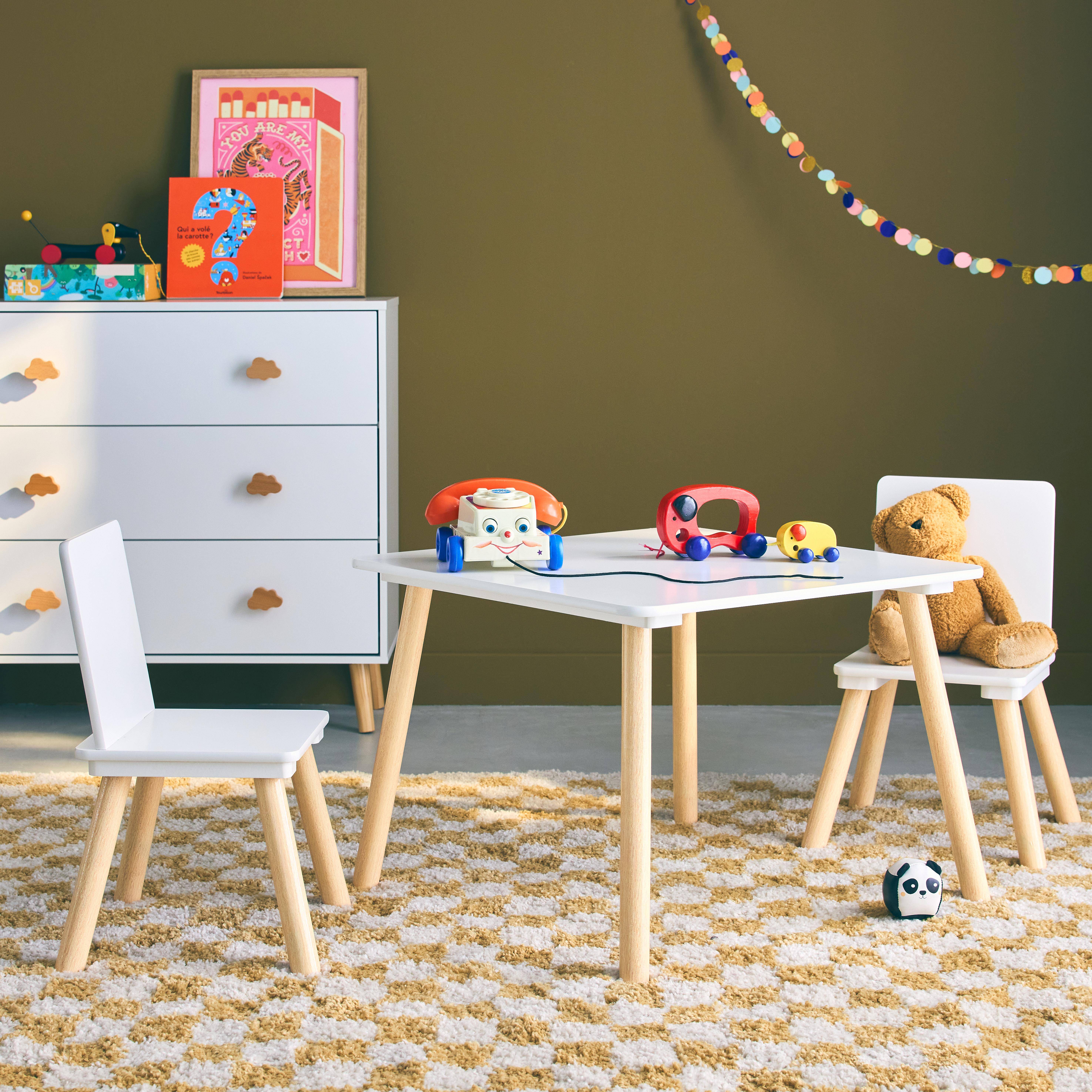 Mesa infantil cuadrada con 2 sillas, Jude, Blanco, 60x60x43 cm Photo2