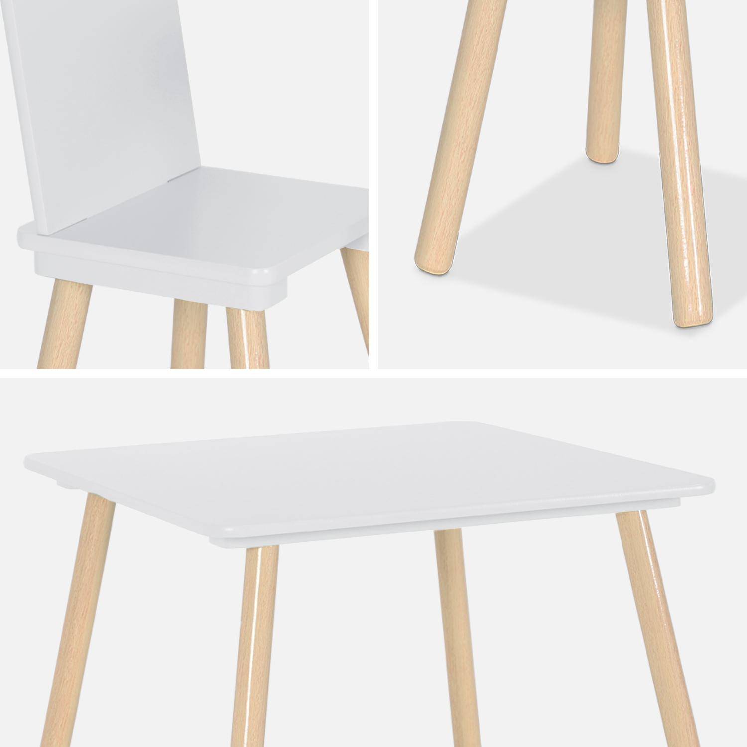 Mesa infantil cuadrada con 2 sillas, Jude, Blanco, 60x60x43 cm,sweeek,Photo8