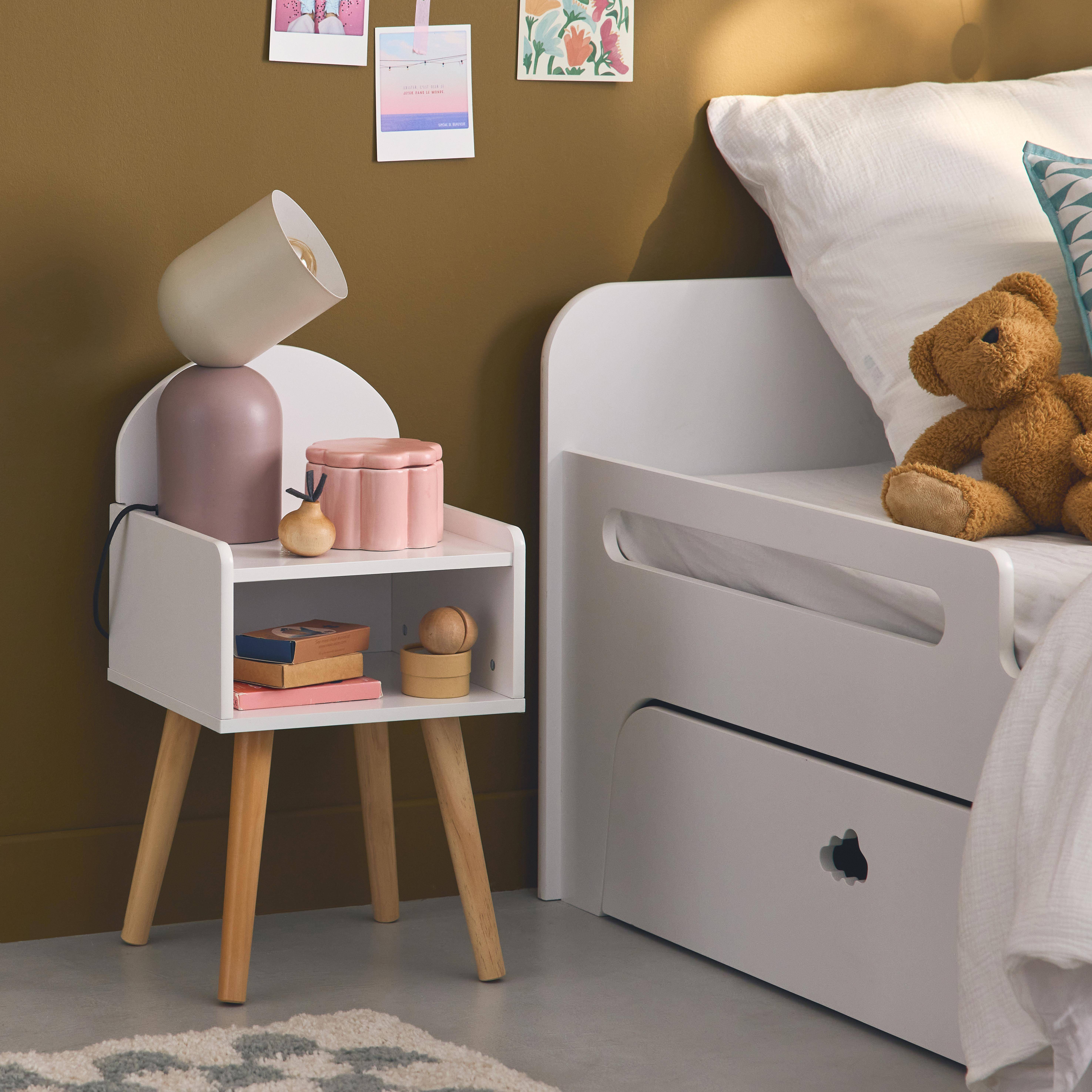 Table de chevet chambre enfant, blanc, pieds en pin  Photo1