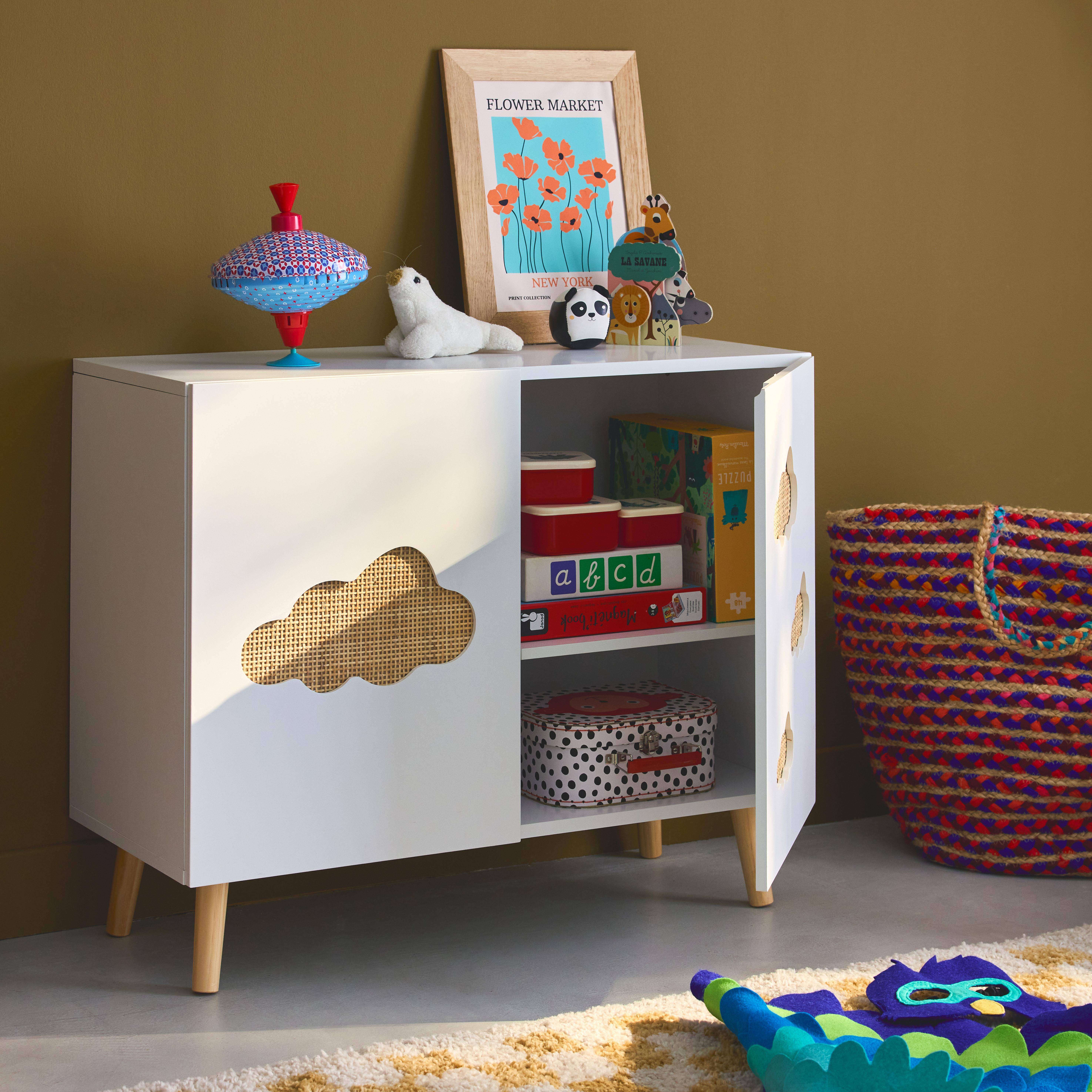 Ladekast voor kinderen, wit, wolken, 2 deuren, 2 planken.,sweeek,Photo2