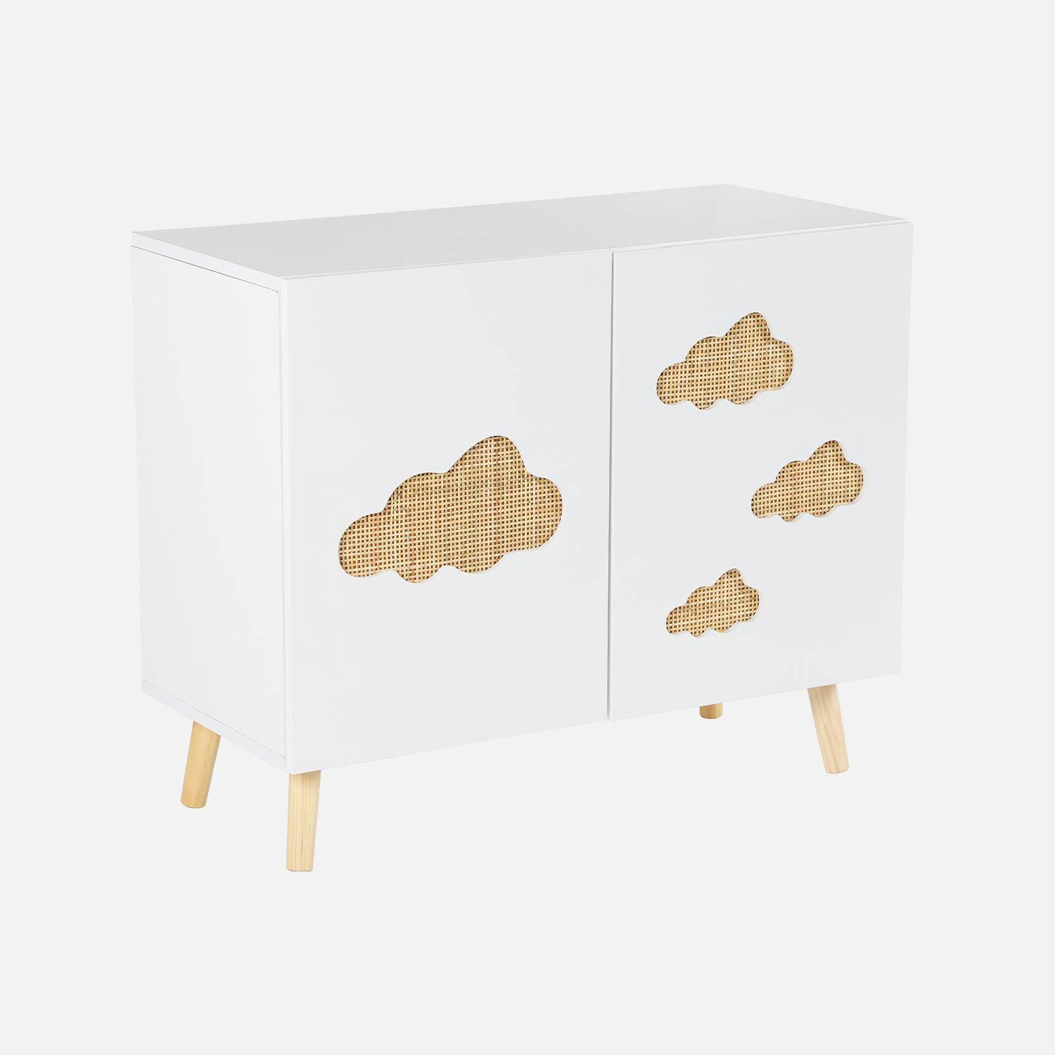 Ladekast voor kinderen, wit, wolken, 2 deuren, 2 planken. Photo3