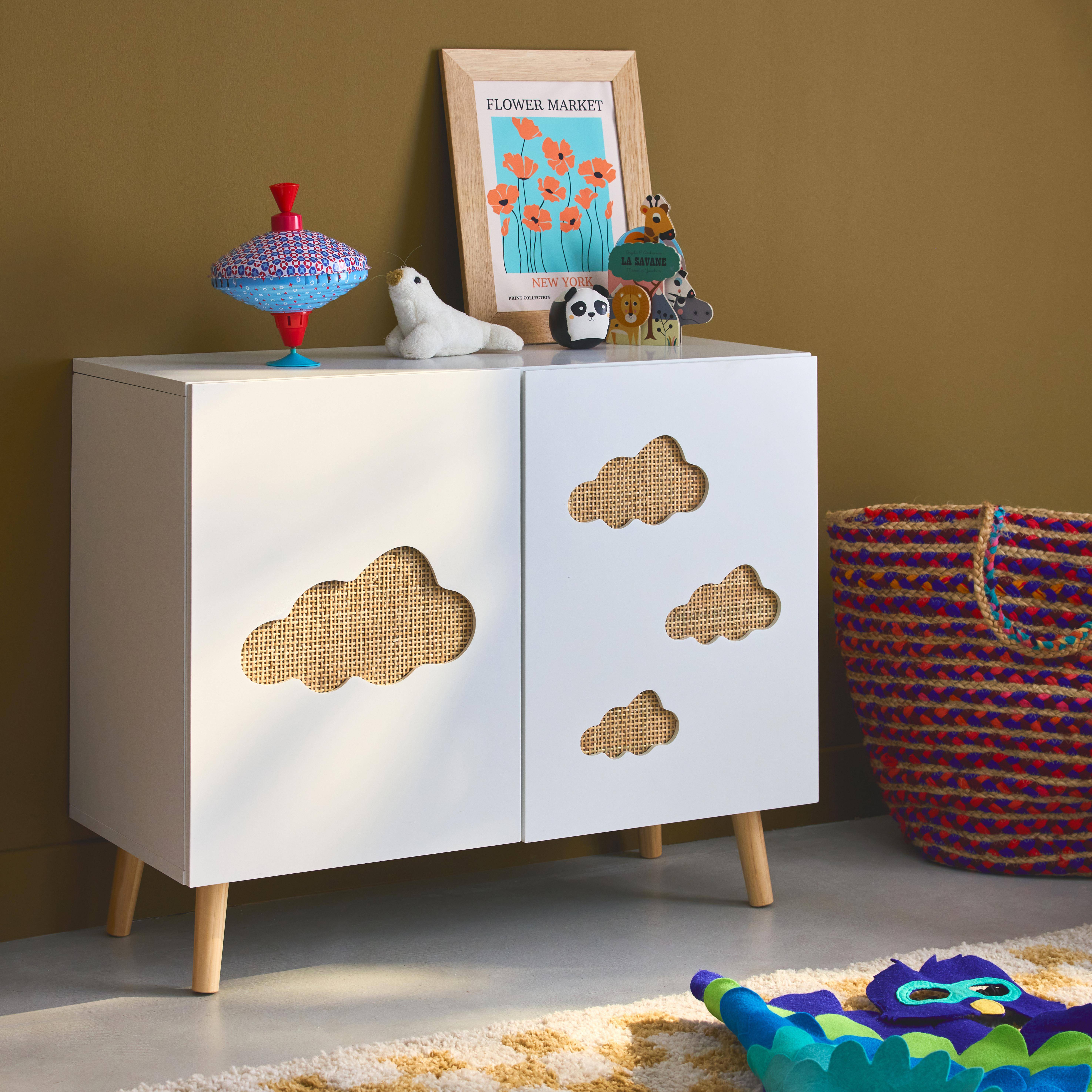 Ladekast voor kinderen, wit, wolken, 2 deuren, 2 planken. Photo1
