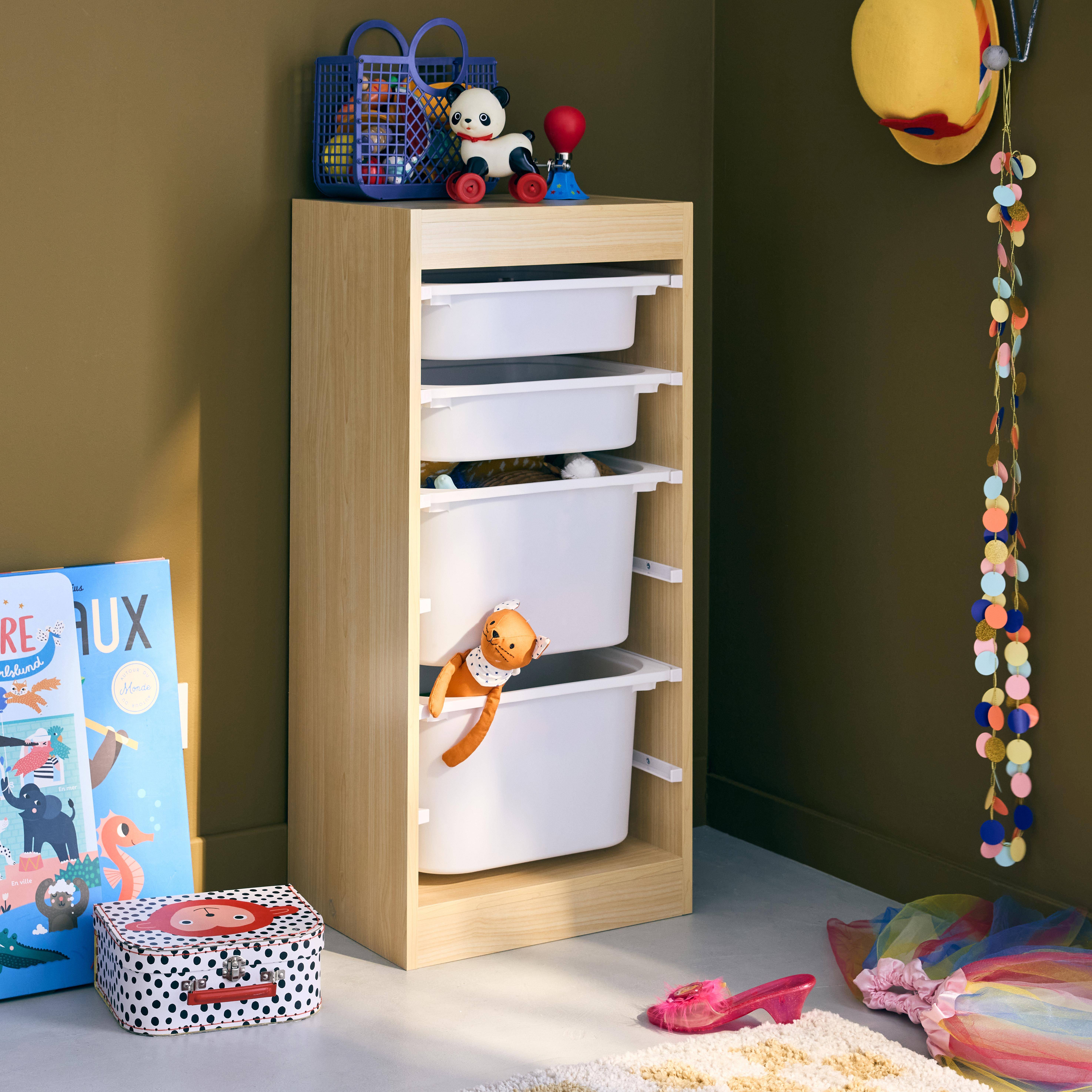 Children's storage unit with 4 storage bins, Sora, Natural, 41.5x30x89 cm Photo1