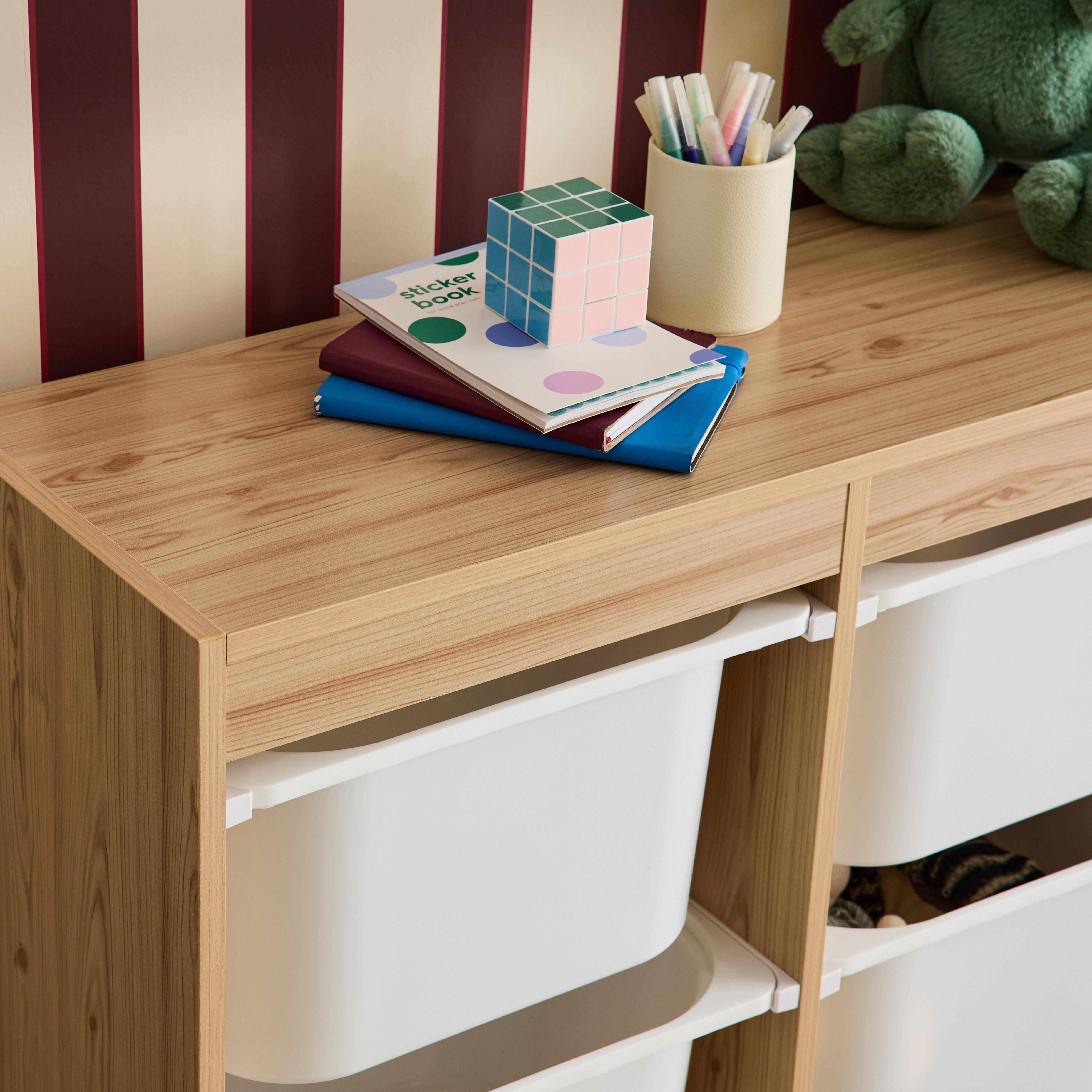 Szafka do przechowywania dla dzieci w kolorze naturalnego drewna, 6 plastikowych pojemników do przechowywania,sweeek,Photo3