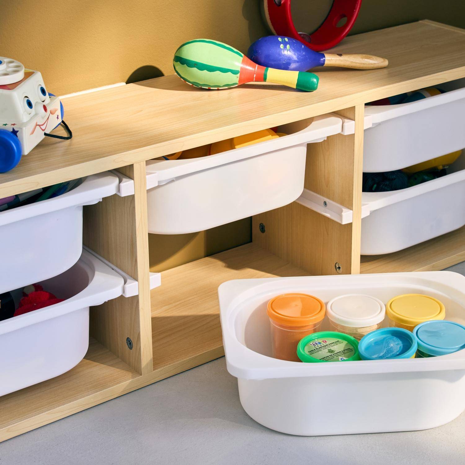Meuble de rangement pour enfant, naturel, 6 bacs en plastique  Photo2