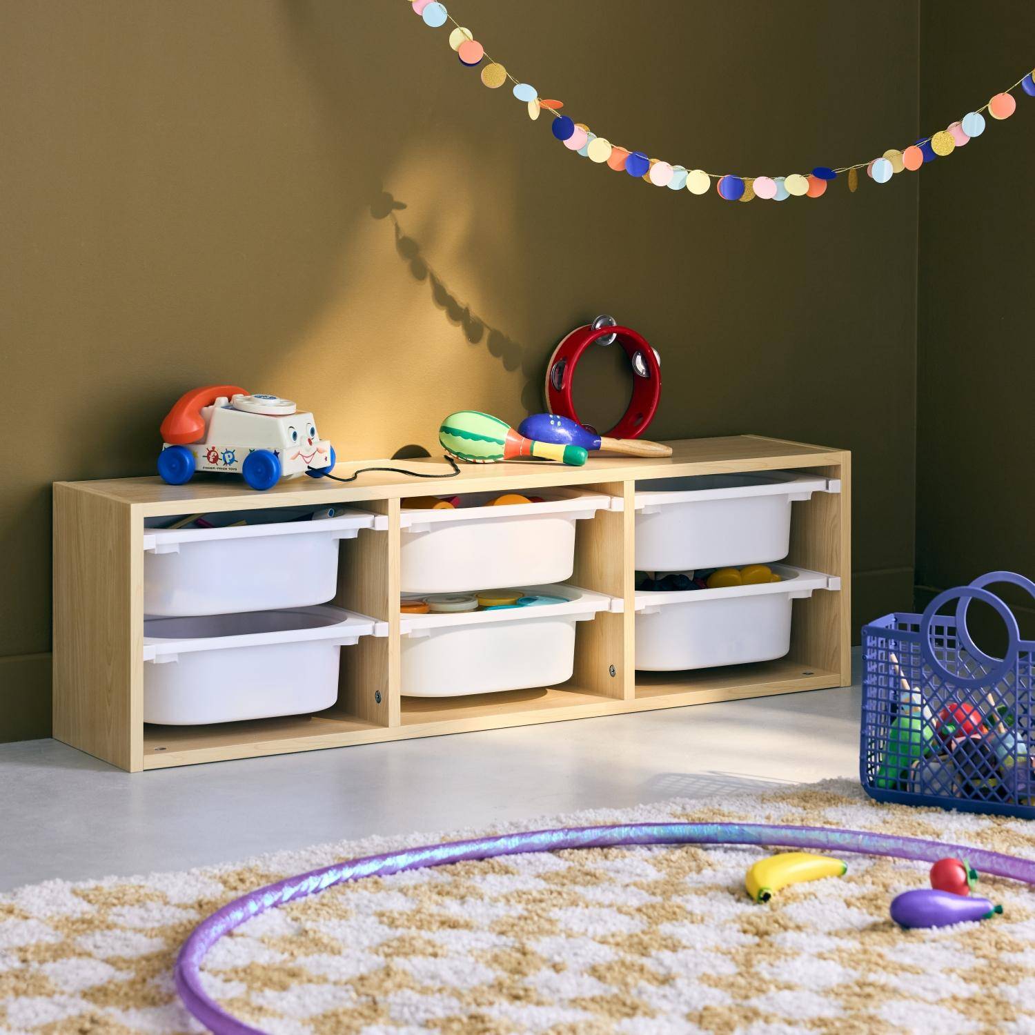 Meuble de rangement pour enfant, naturel, 6 bacs en plastique  Photo1
