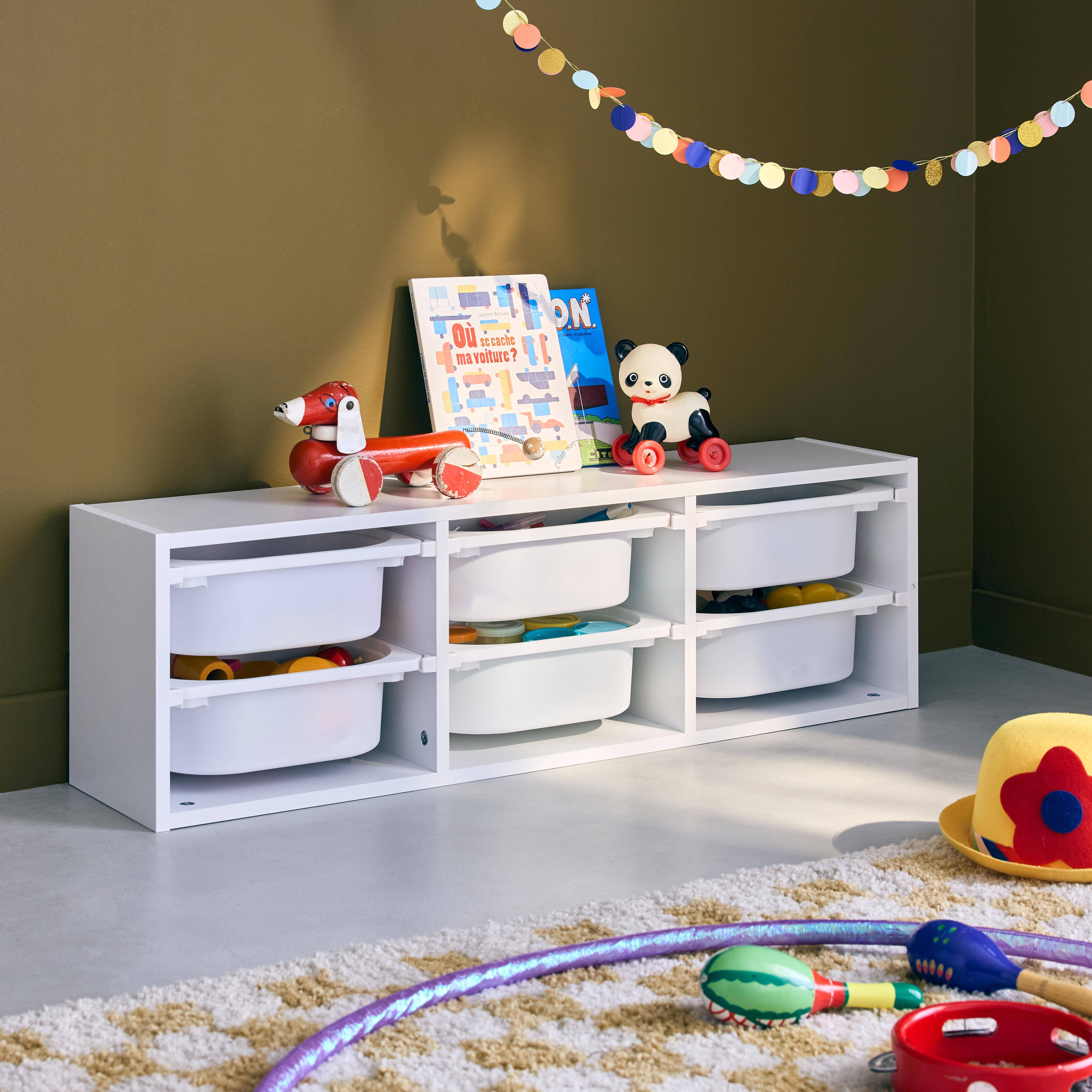 Opbergmeubel voor kinderen, wit, 6 plastic bakken,sweeek,Photo1