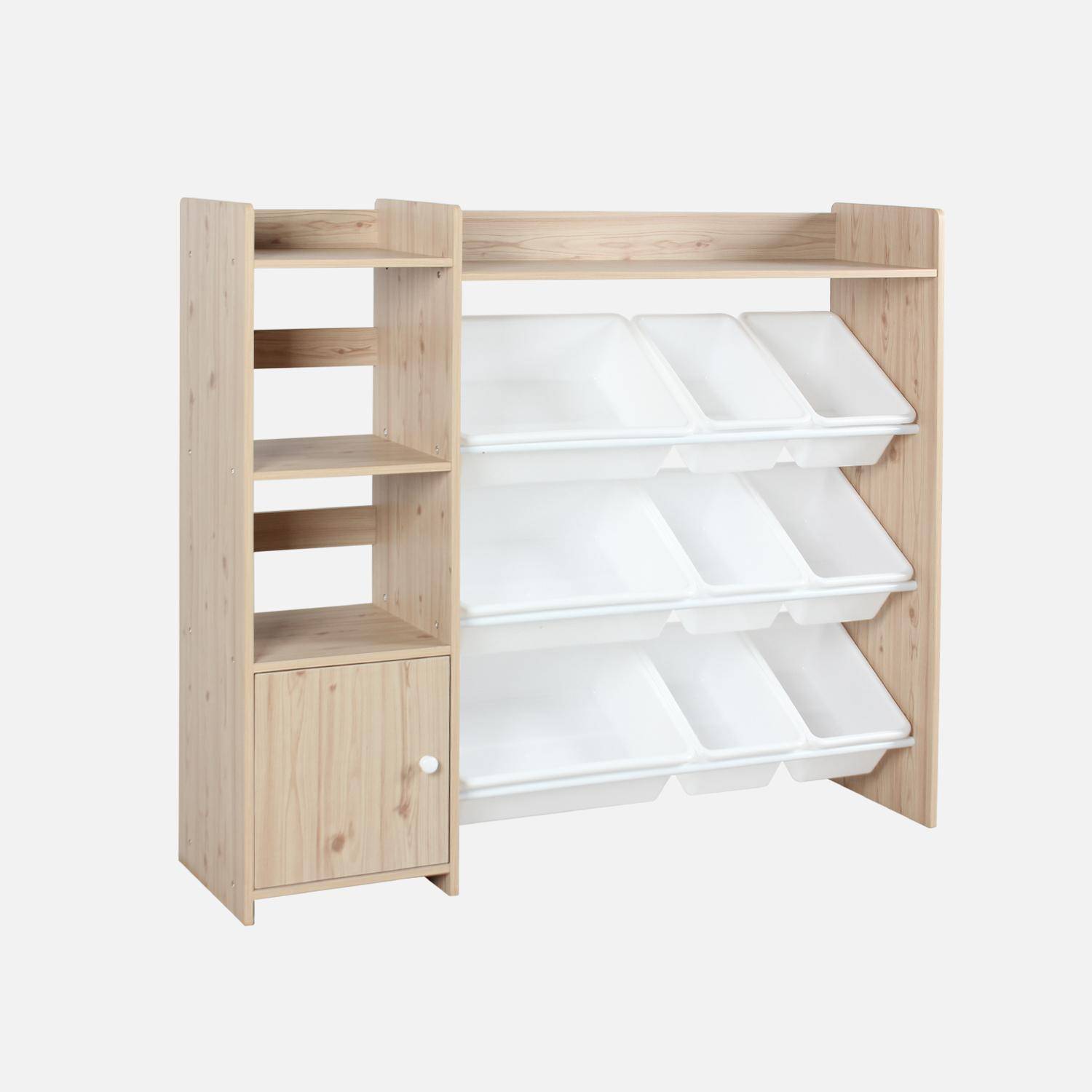 Mueble para niños con 9 cubos, 4 estantes y 1 puerta, Sora, Natural, 111.8x29.7x100 cm Photo1