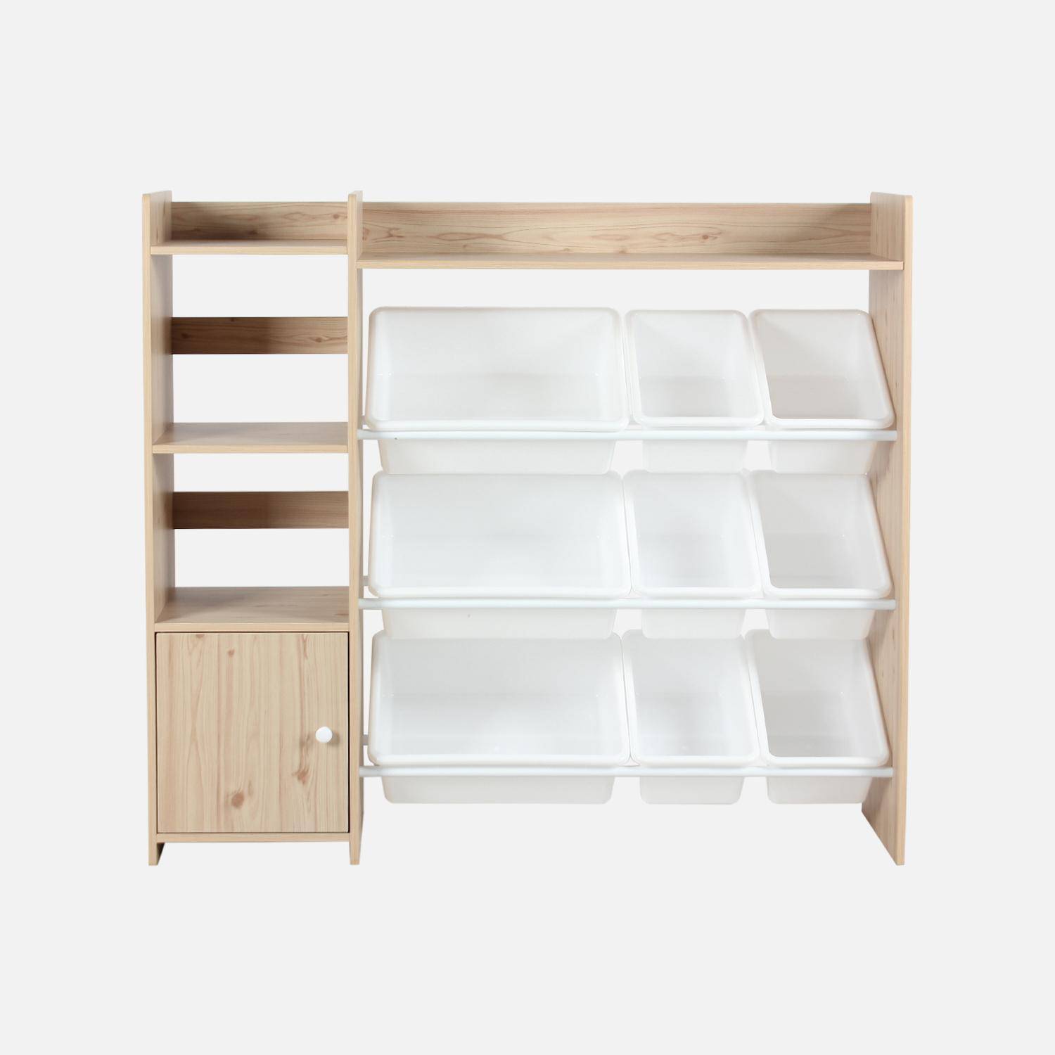Mueble para niños con 9 cubos, 4 estantes y 1 puerta, Sora, Natural, 111.8x29.7x100 cm Photo2