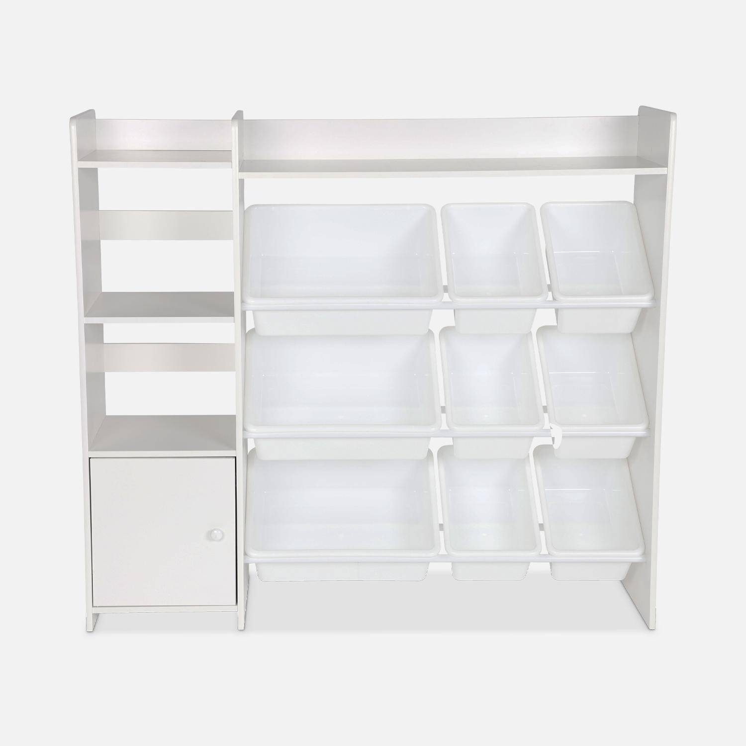 Meuble de rangement enfant, blanc, 9 bacs de rangement, 4 étagères, 1 porte ,sweeek,Photo6