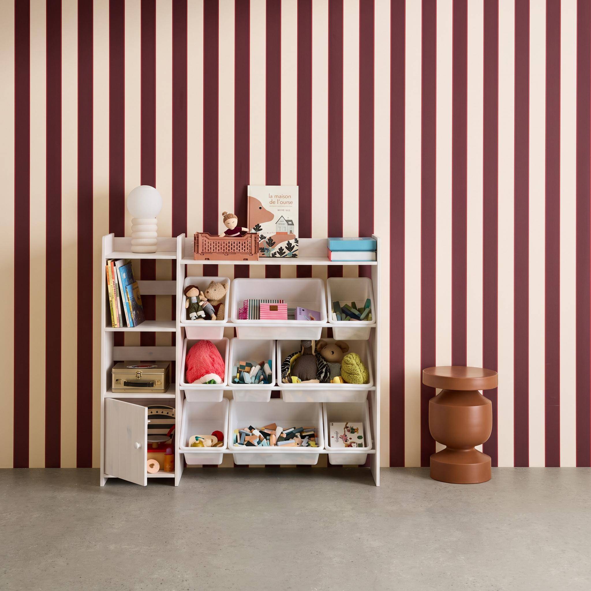 Mobile contenitore per bambini con 9 contenitori, 4 ripiani, 1 anta, Sora, Bianco, 111.8x29.7x100 cm,sweeek,Photo2