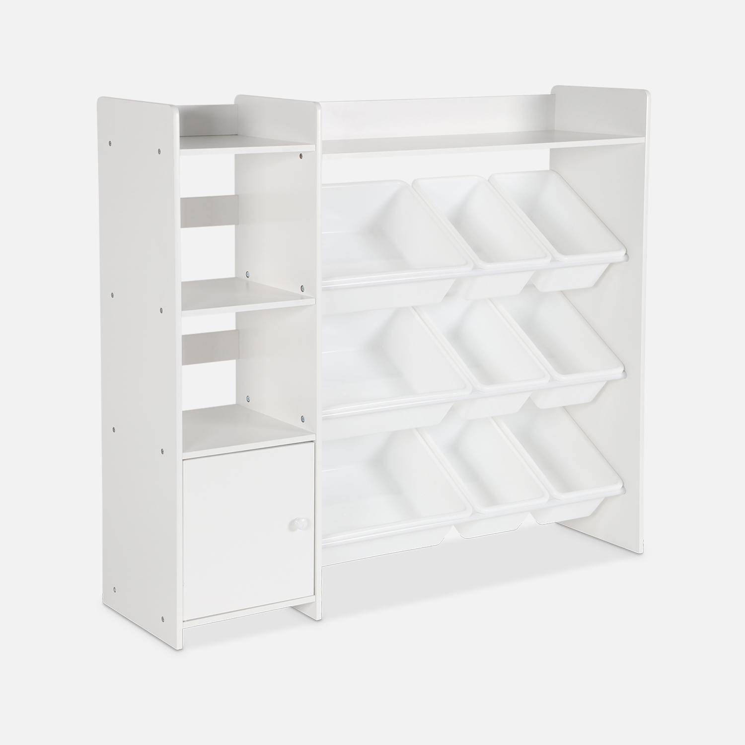 Meuble de rangement enfant, blanc, 9 bacs de rangement, 4 étagères, 1 porte ,sweeek,Photo4