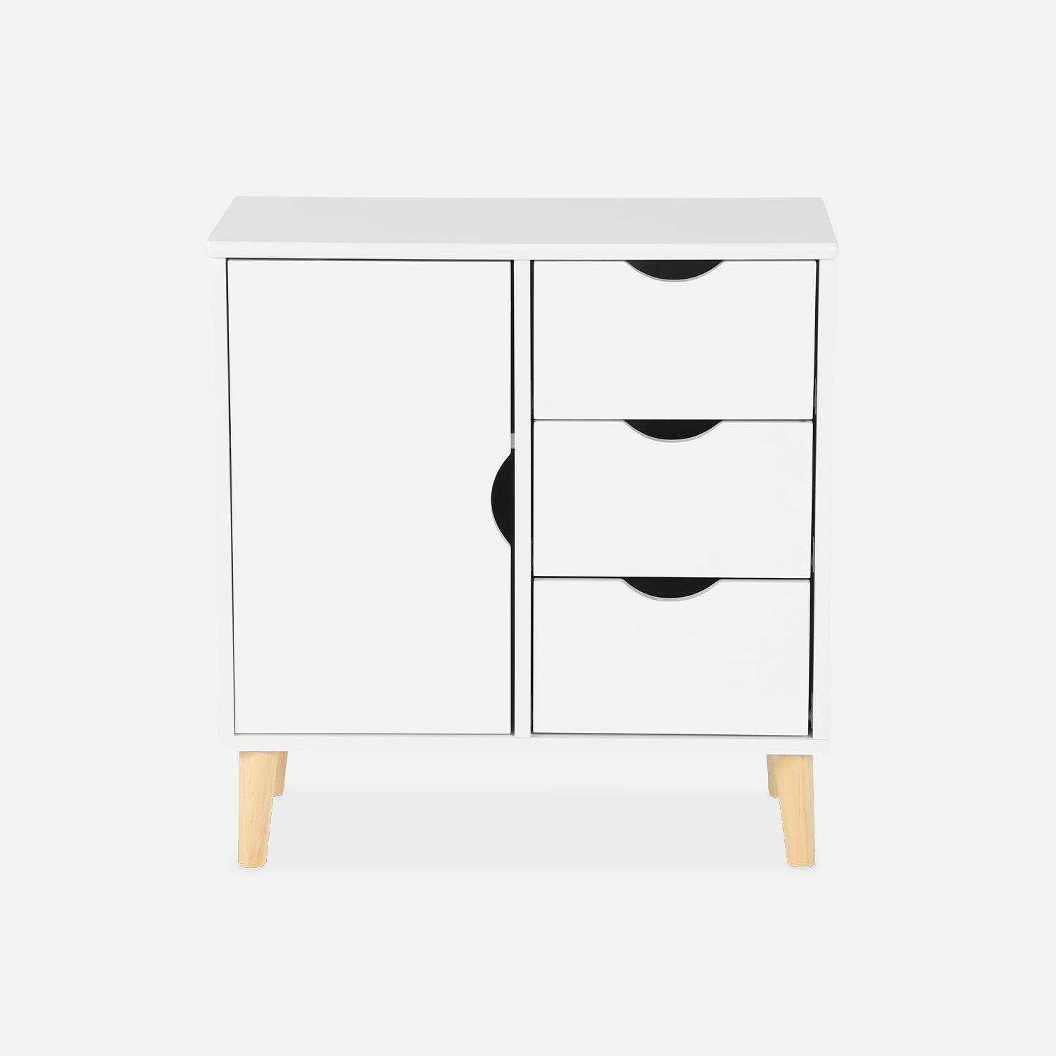 Children's chest of 3 drawers and 1 door , Tobias, White, 59.5x29.5x62 cm,sweeek,Photo4