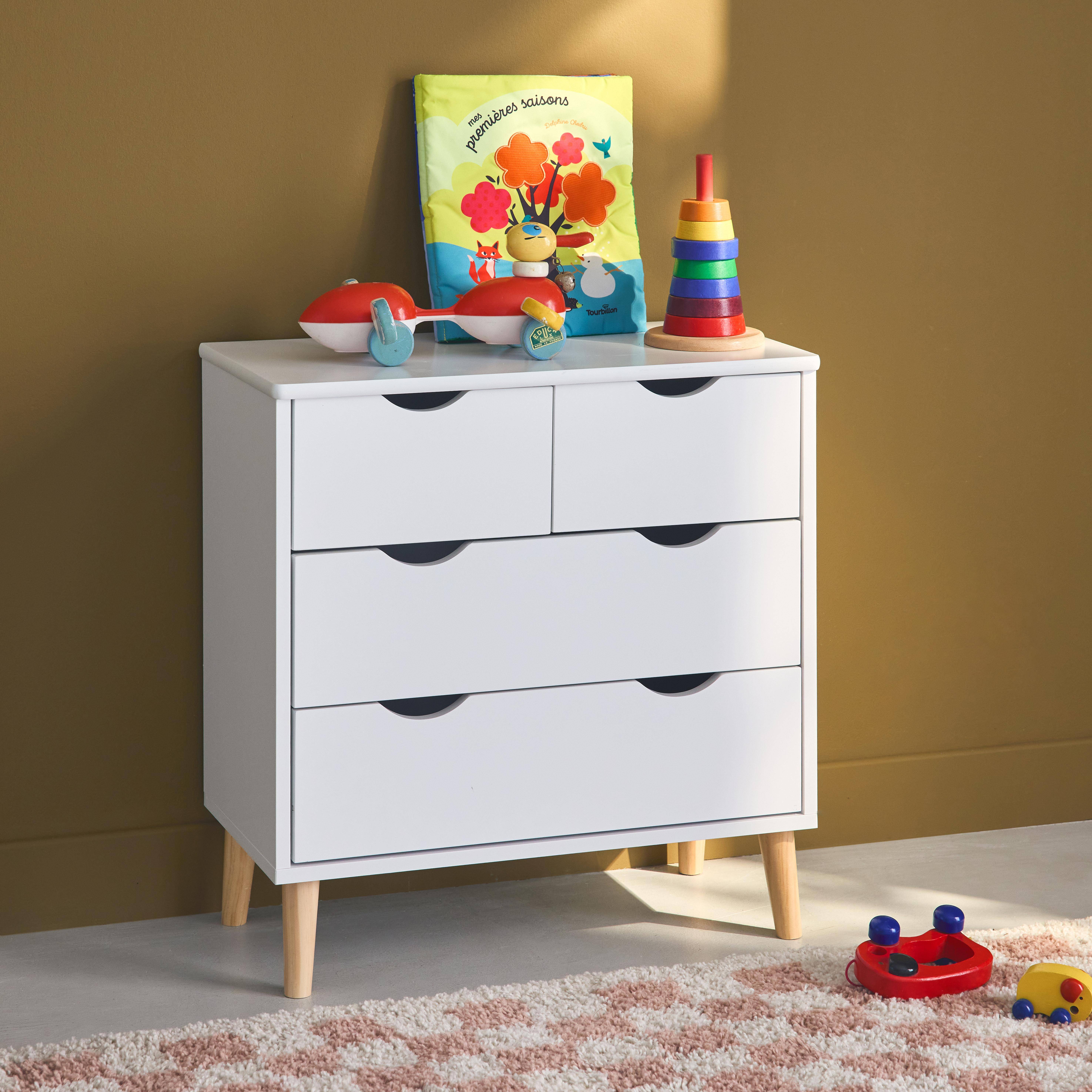 Children's chest of 4 drawers, Tobias, White, 60x30x62 cm Photo2