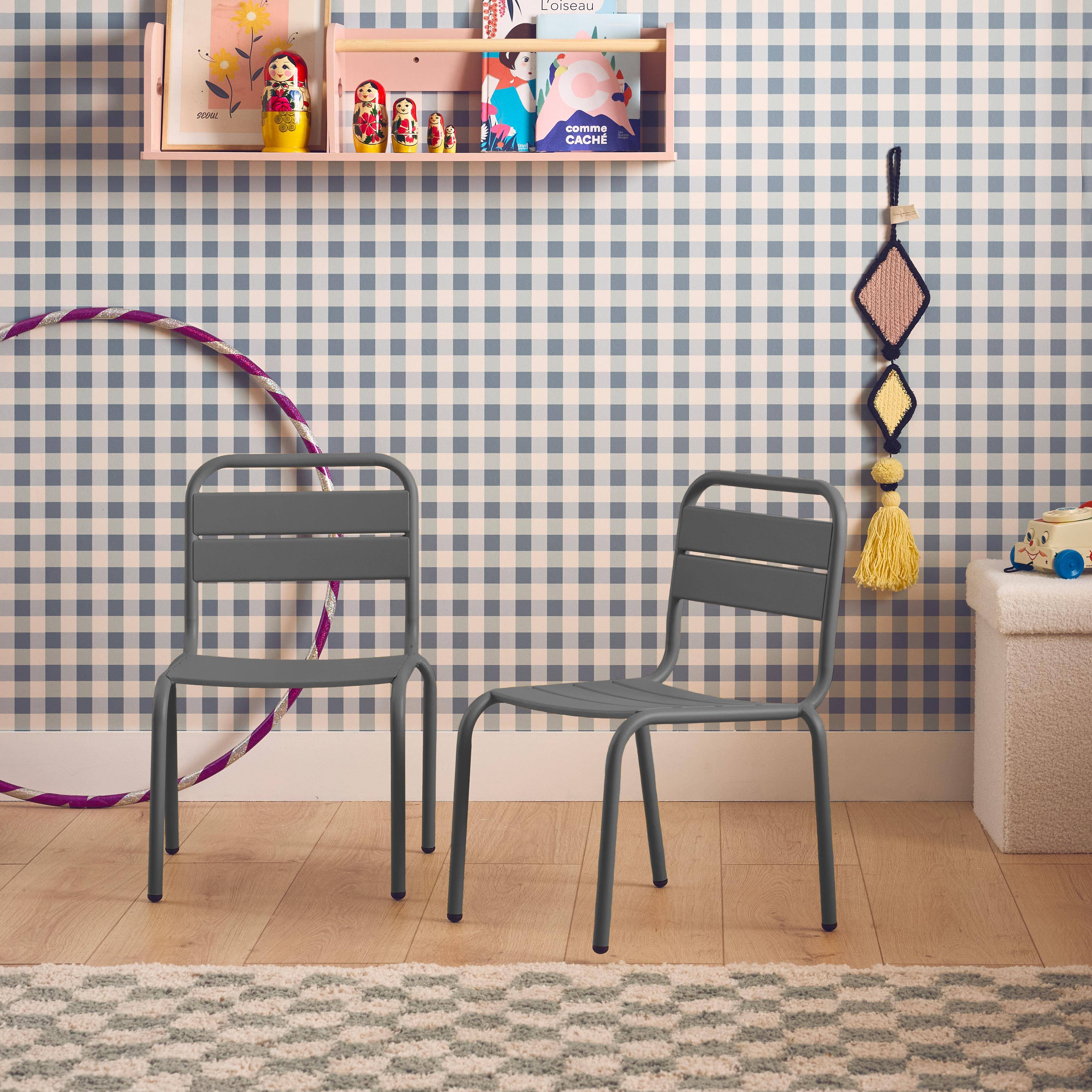 Set van 2 antraciet metalen kinderstoelen Photo1
