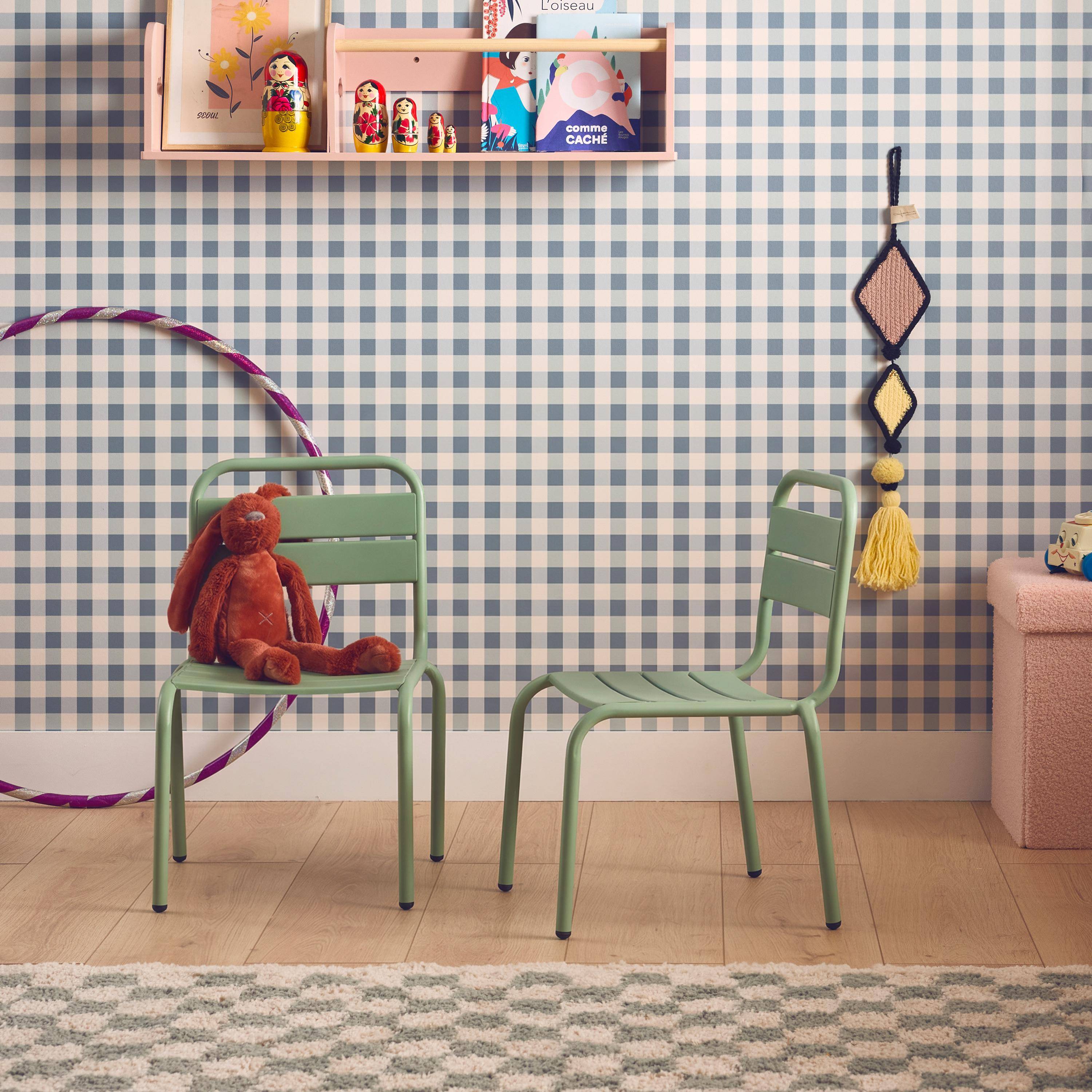 Pair of metal chairs for children, Kristoff, Light Green, 38x40x57 cm Photo1