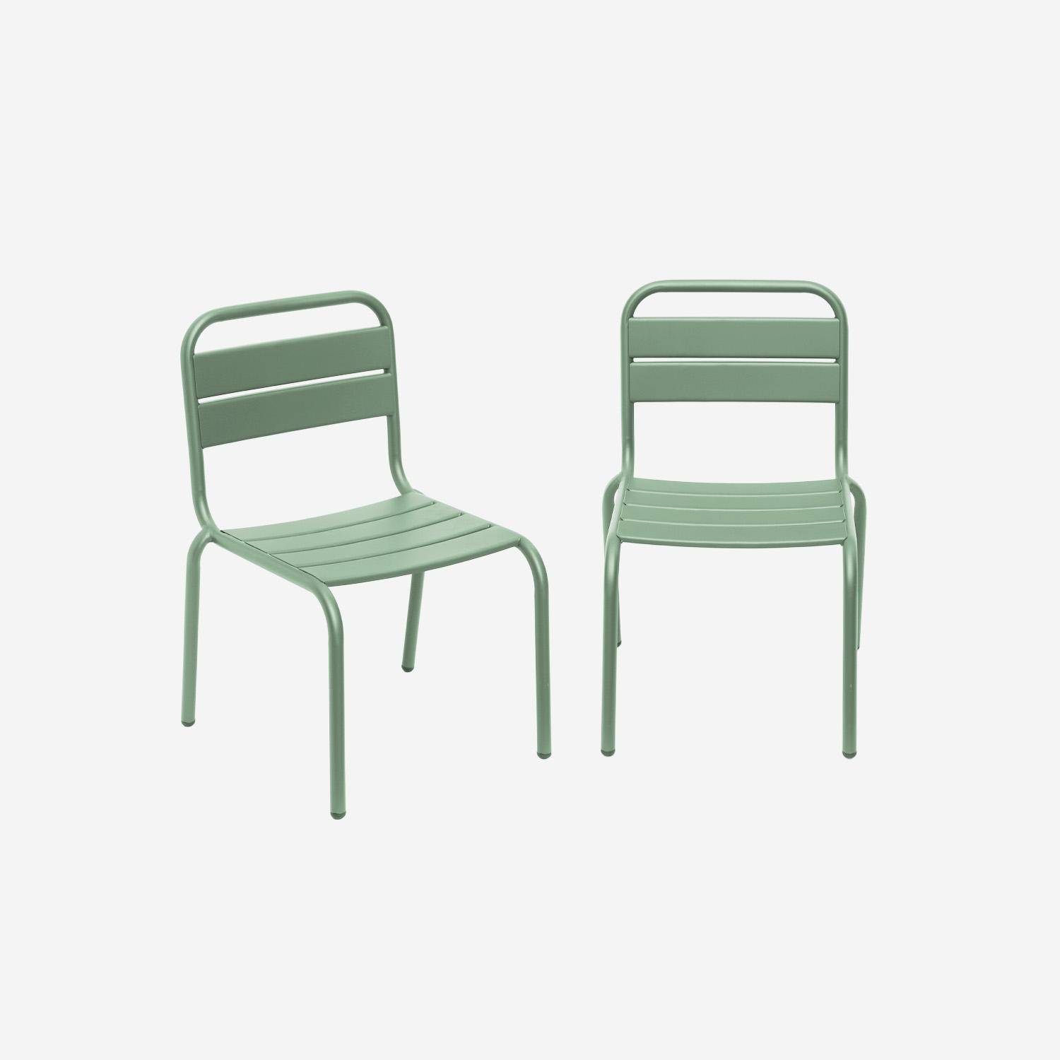 Lot de 2 chaises en métal vert clair pour enfant, salon de jardin enfant   Photo1