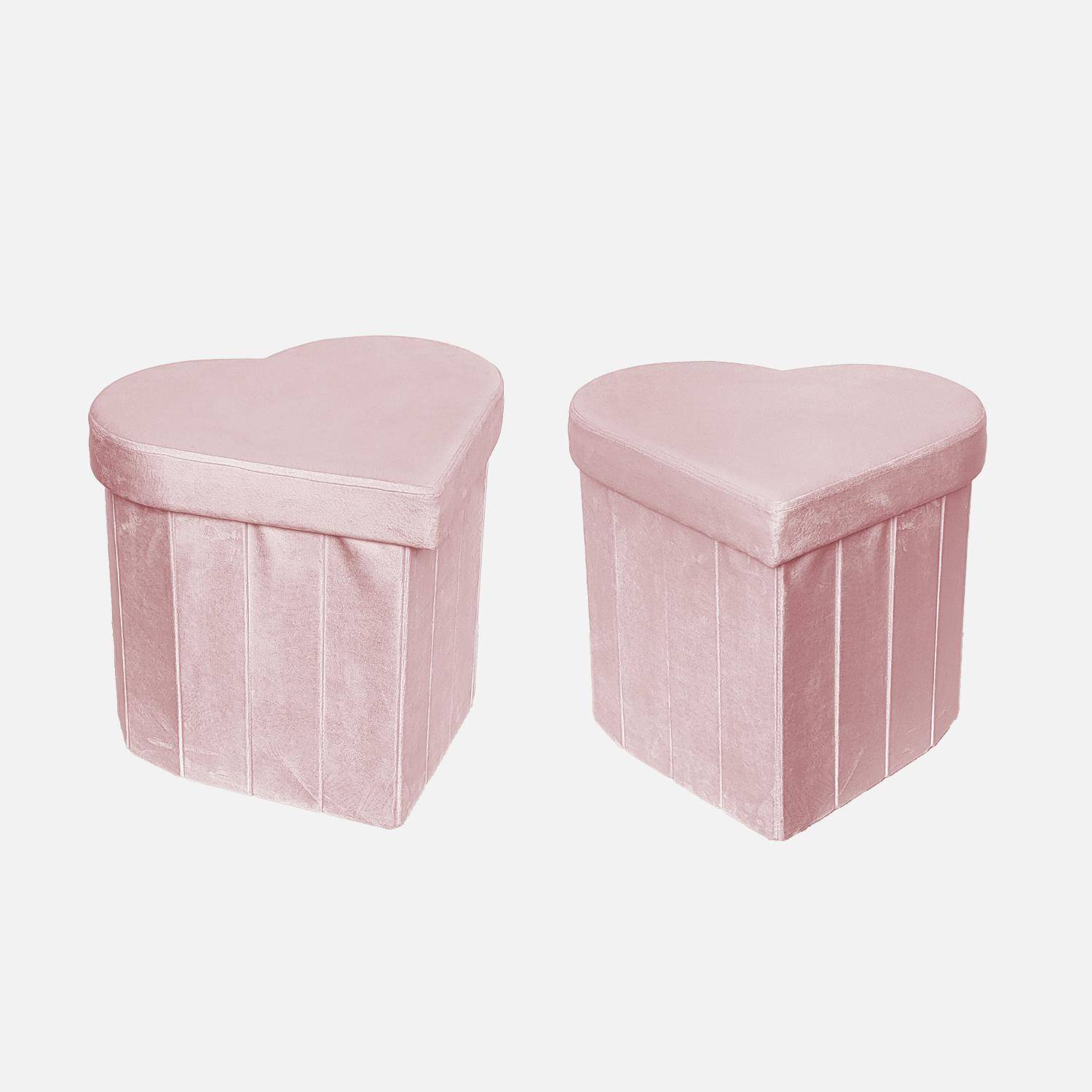 Lot de 2 tabourets pliables pour enfant avec assise en velours rose et en forme de cœur  Photo3