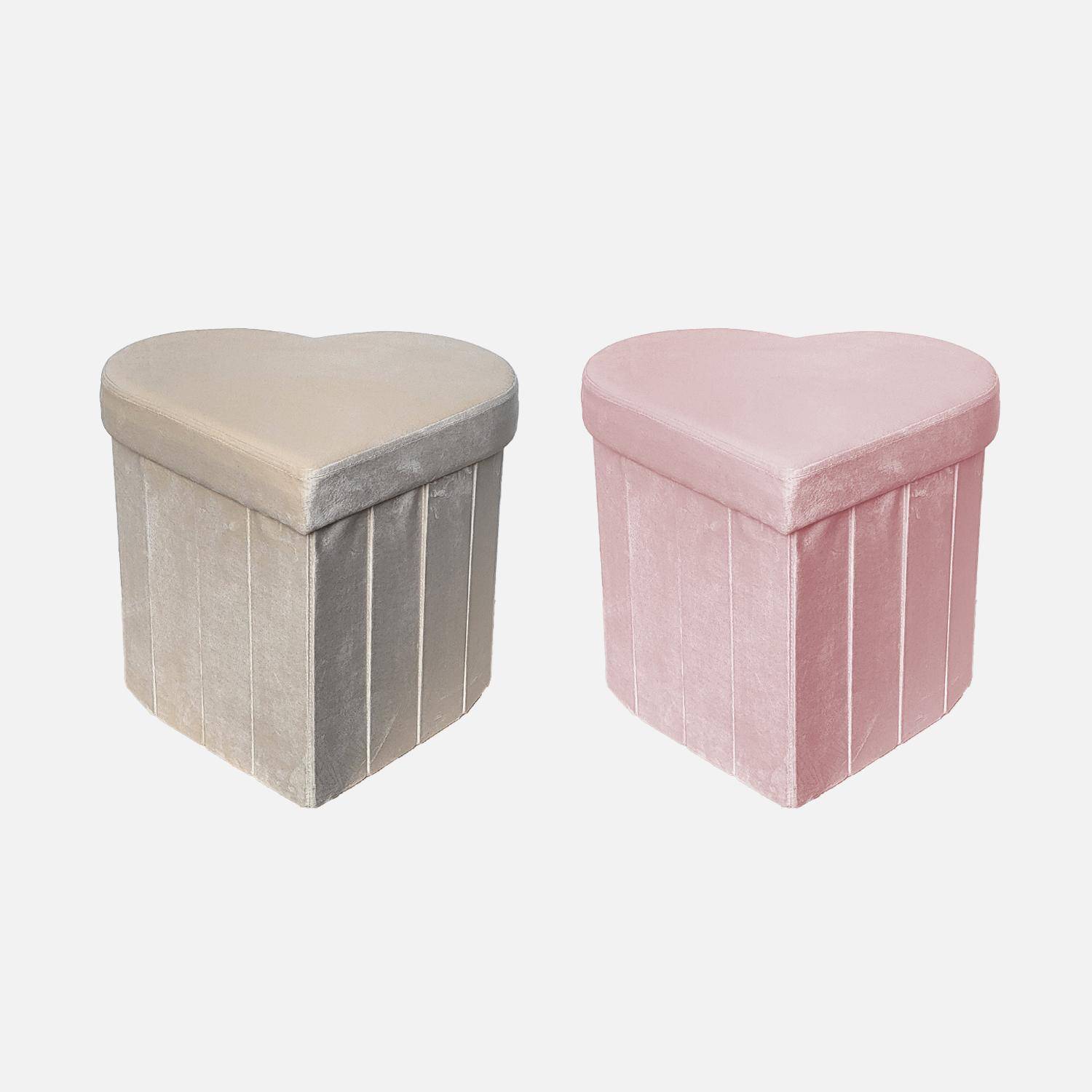 Lot de 2 tabourets pliables pour enfant avec assise en velours rose et en forme de cœur  Photo5