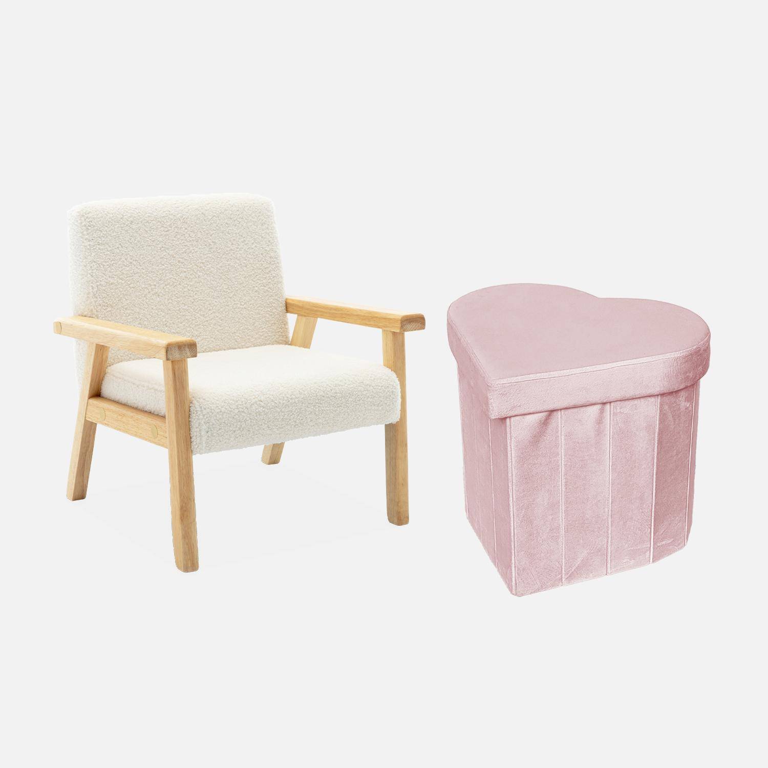 Lot de 2 tabourets pliables pour enfant avec assise en velours rose et en forme de cœur  Photo6