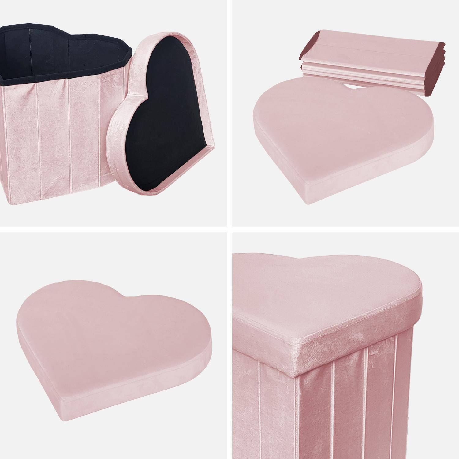 Lot de 2 tabourets pliables pour enfant avec assise en velours rose et en forme de cœur  Photo4