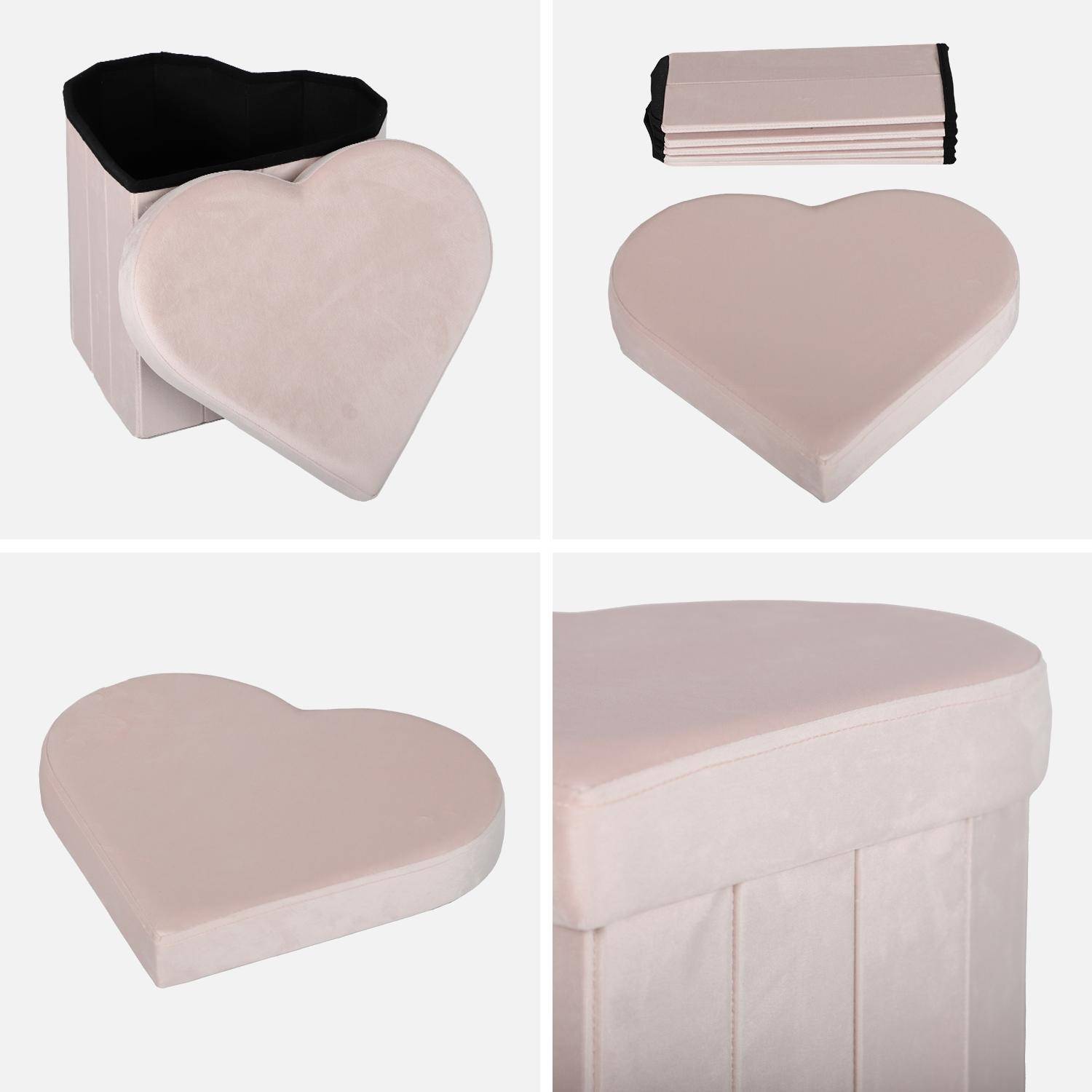 Lot de 2 tabourets-coffre pliables pour enfant avec assise en velours rose et en forme de cœur ,sweeek,Photo5