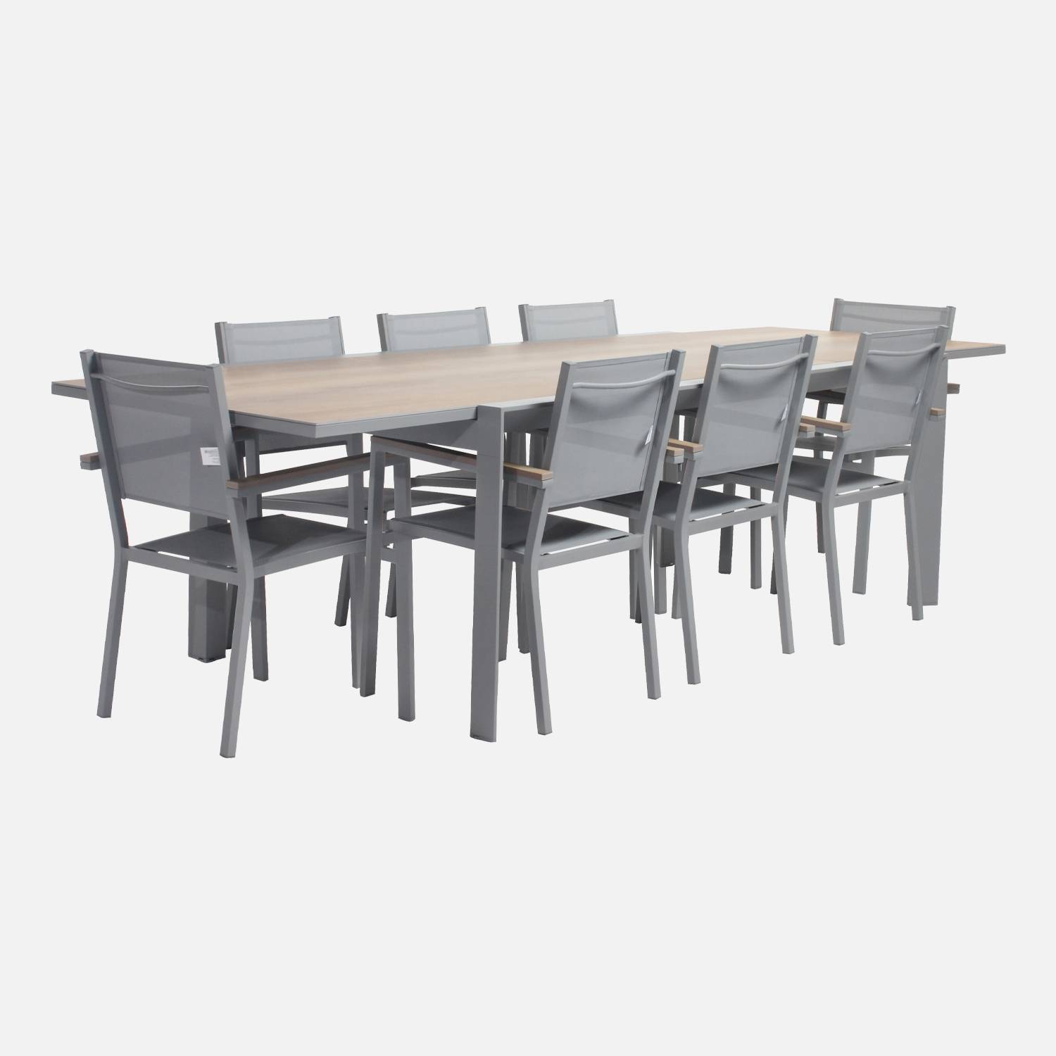 Table de jardin gris clair 200/300cm 8 fauteuils l sweeek