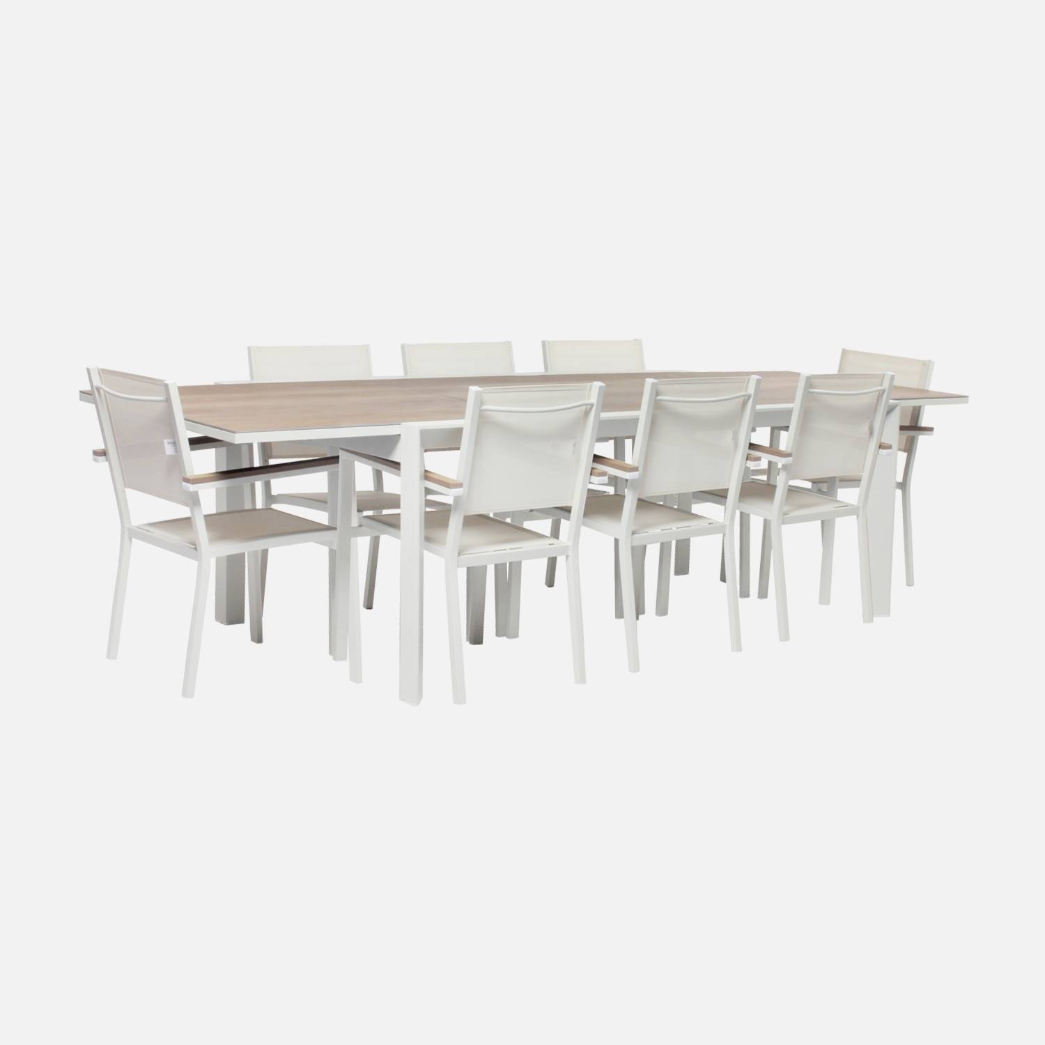 Table de jardin blanche 200/300cm avec 8 fauteuils l sweeek