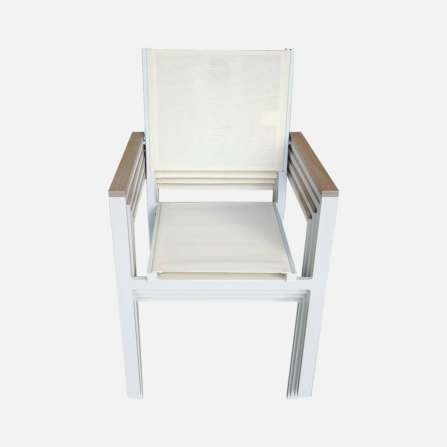 Table de jardin extensible 8 places 200/300cm avec plateau effet bois et structure aluminium blanc et 8 fauteuils inclus,sweeek,Photo8